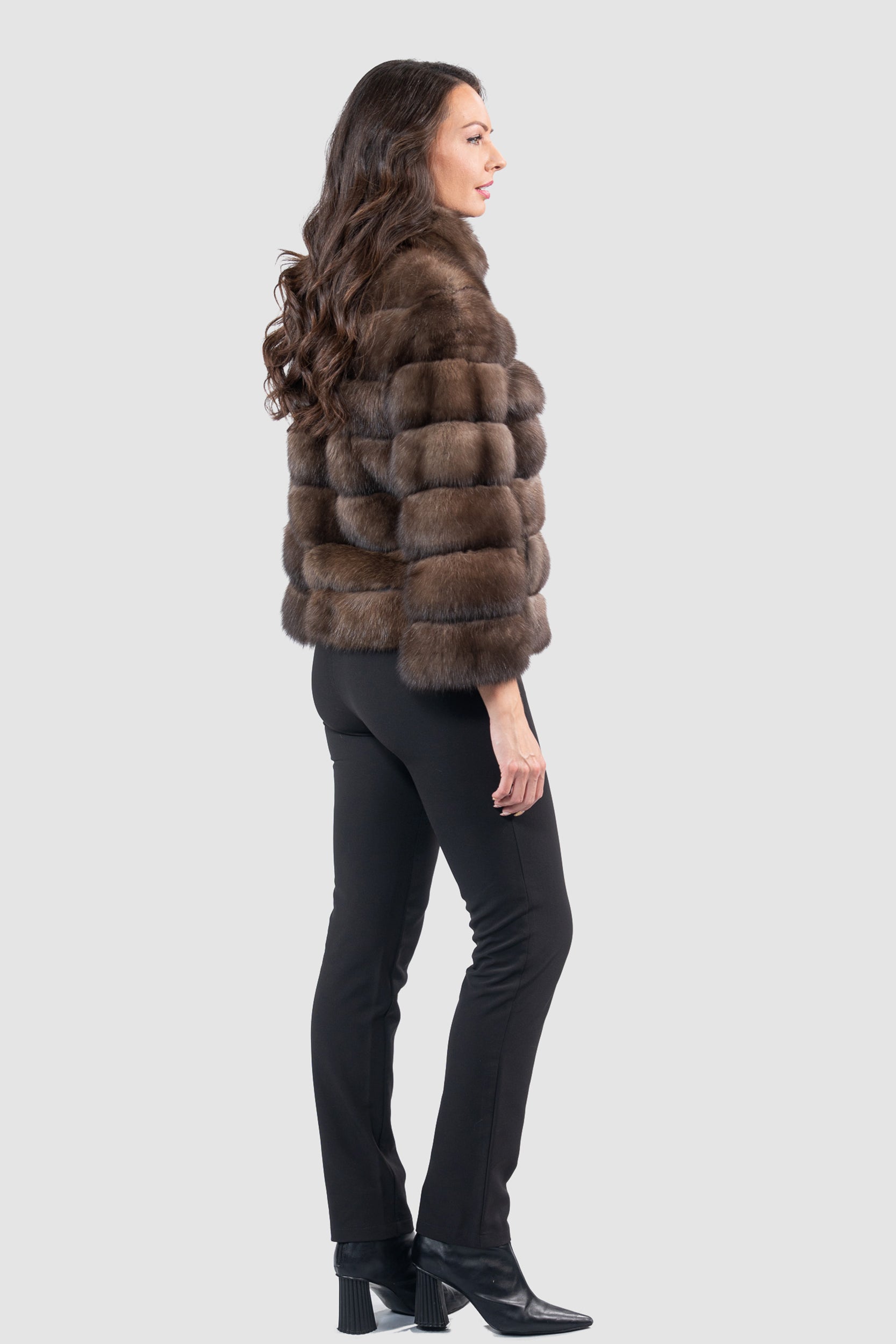 Dark Russian Sable Jacket with Stand Collar P/K13C528SH