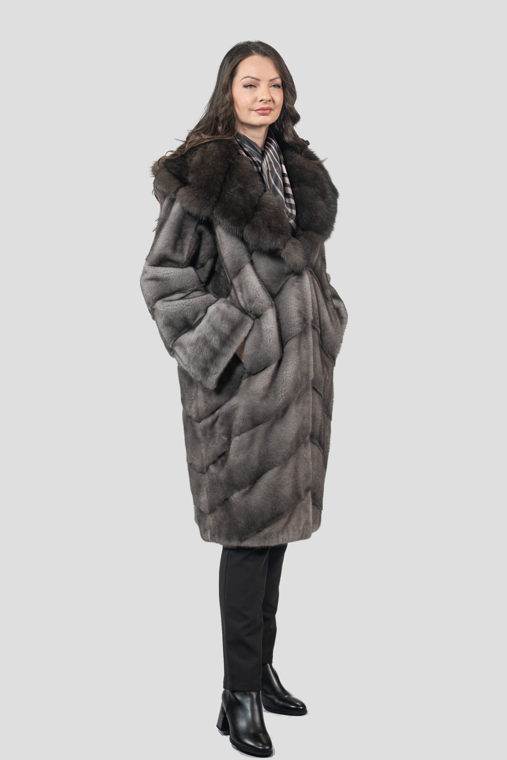 Blue Iris Mink Half Coat with Russian Sable Hood A/K850