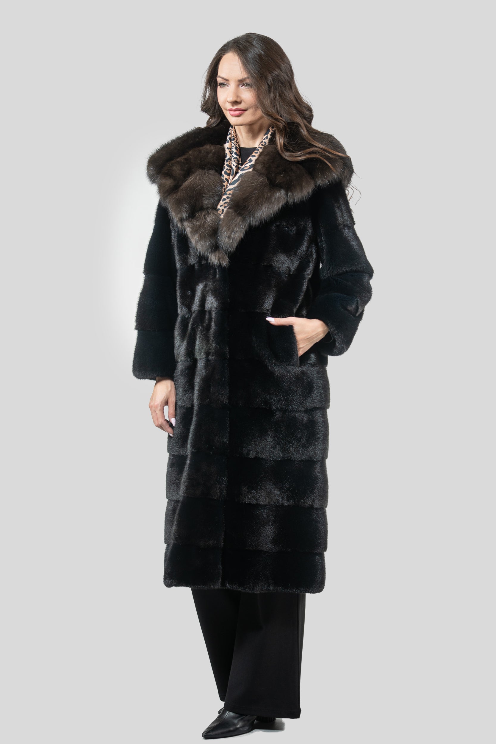 Blackgalama Mink Coat With Russian Sable Hood P/K13C540