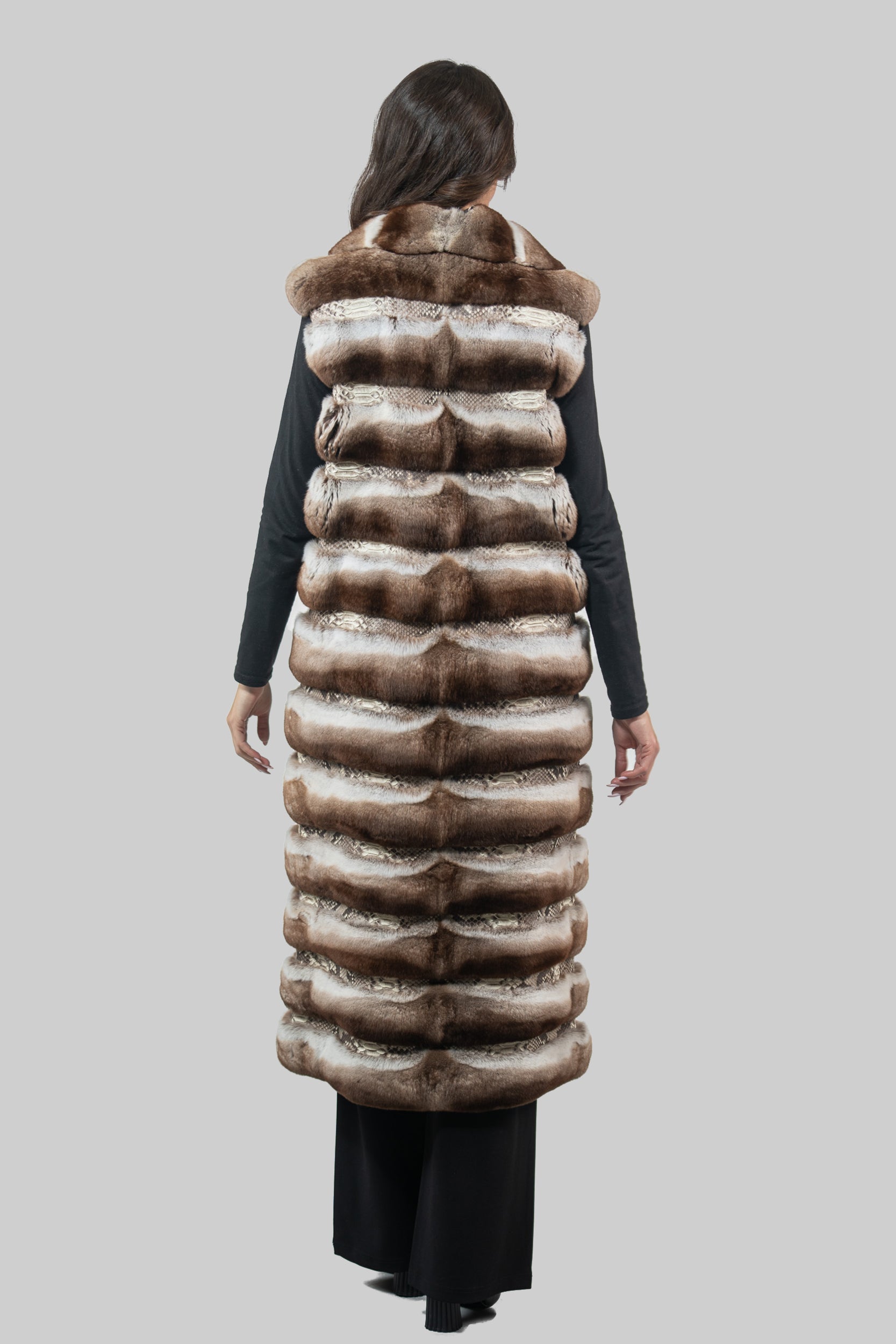 Orange Chinchilla Vest with Notch Collar & Snake Leather Ρ/Κ13c519s20