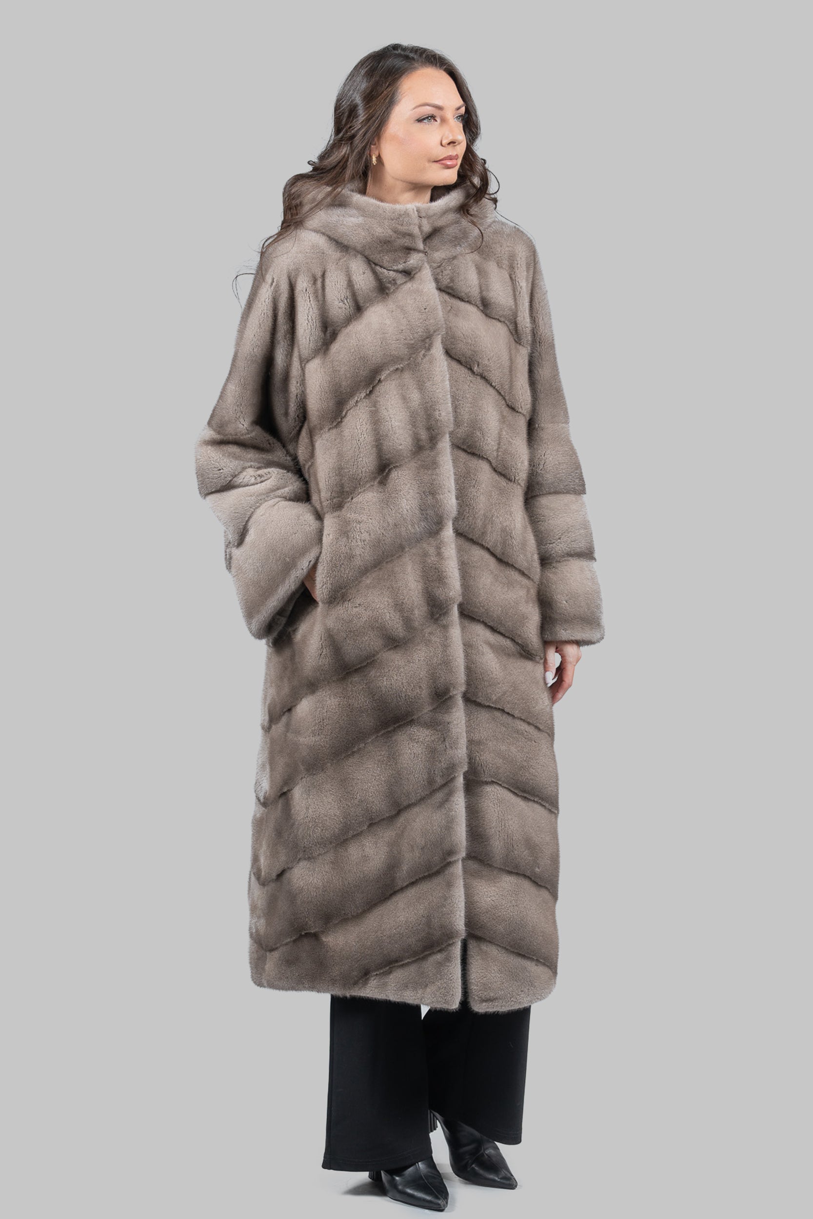 Silver Blue Mink Coat with Hood A/K13C850H017