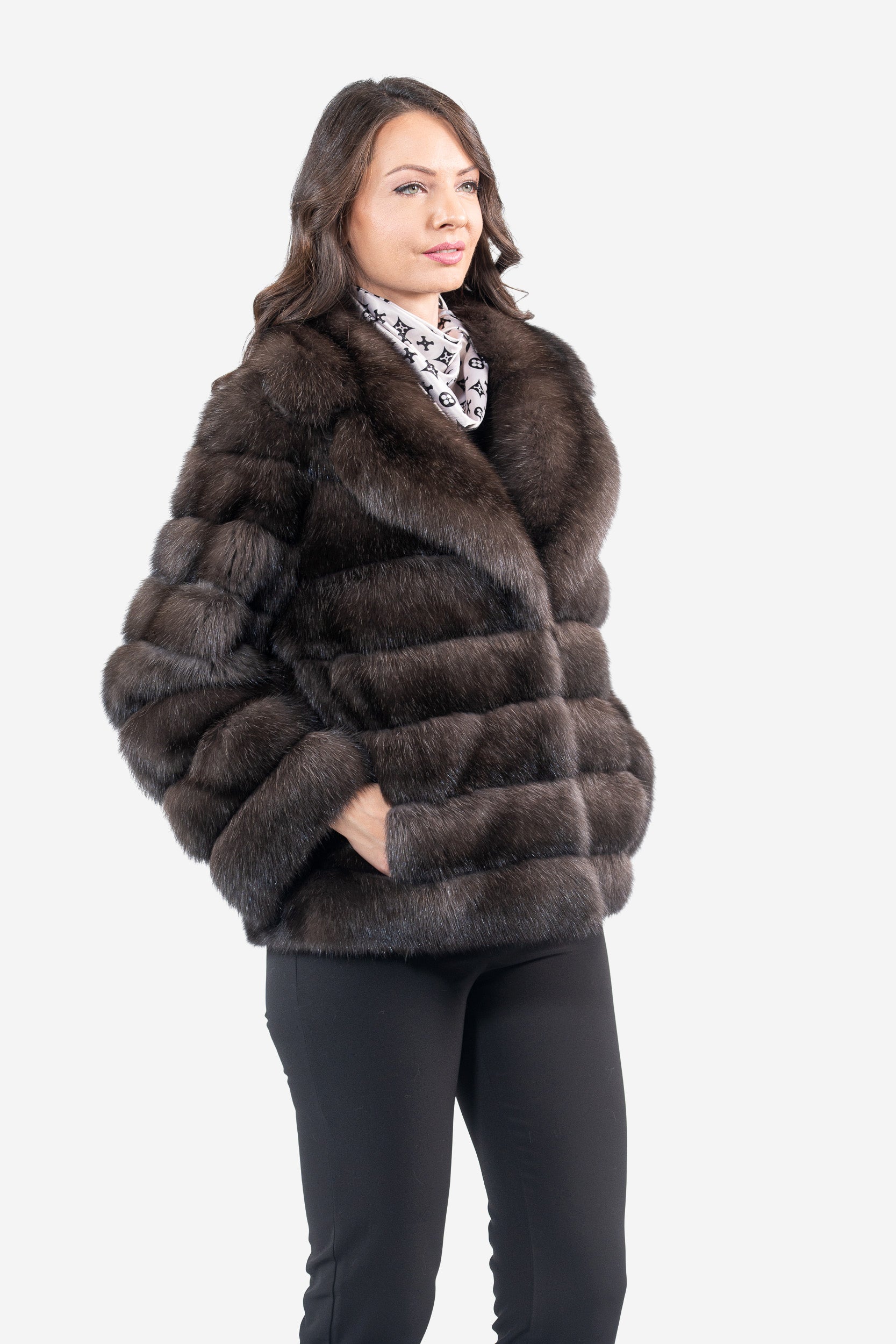 Dark Russian Sable Jacket with Notch Collar P/K13C528s20