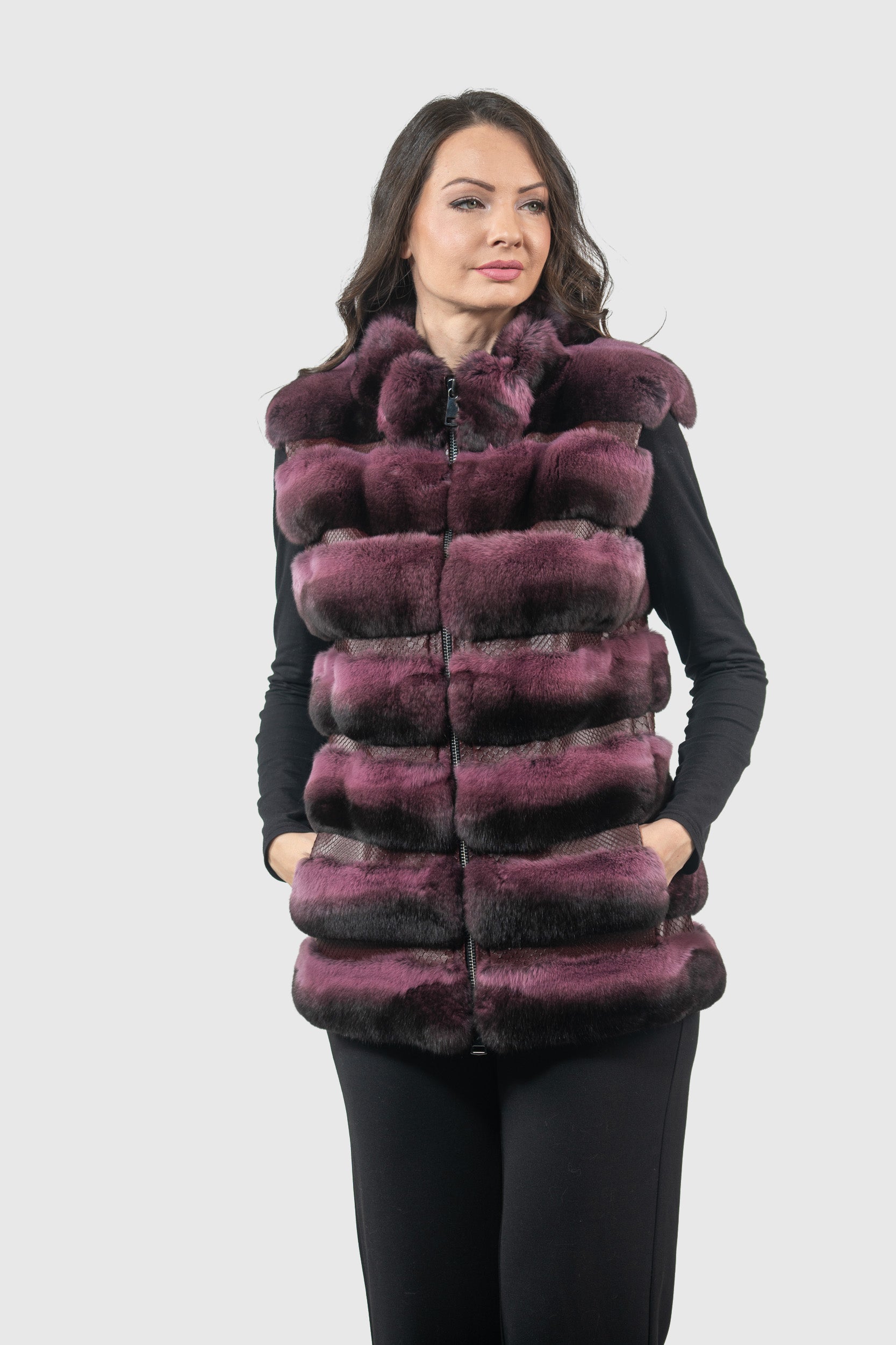 Bordeaux Chinchilla Vest with Snake Leather Ρ/Κ13c519g530
