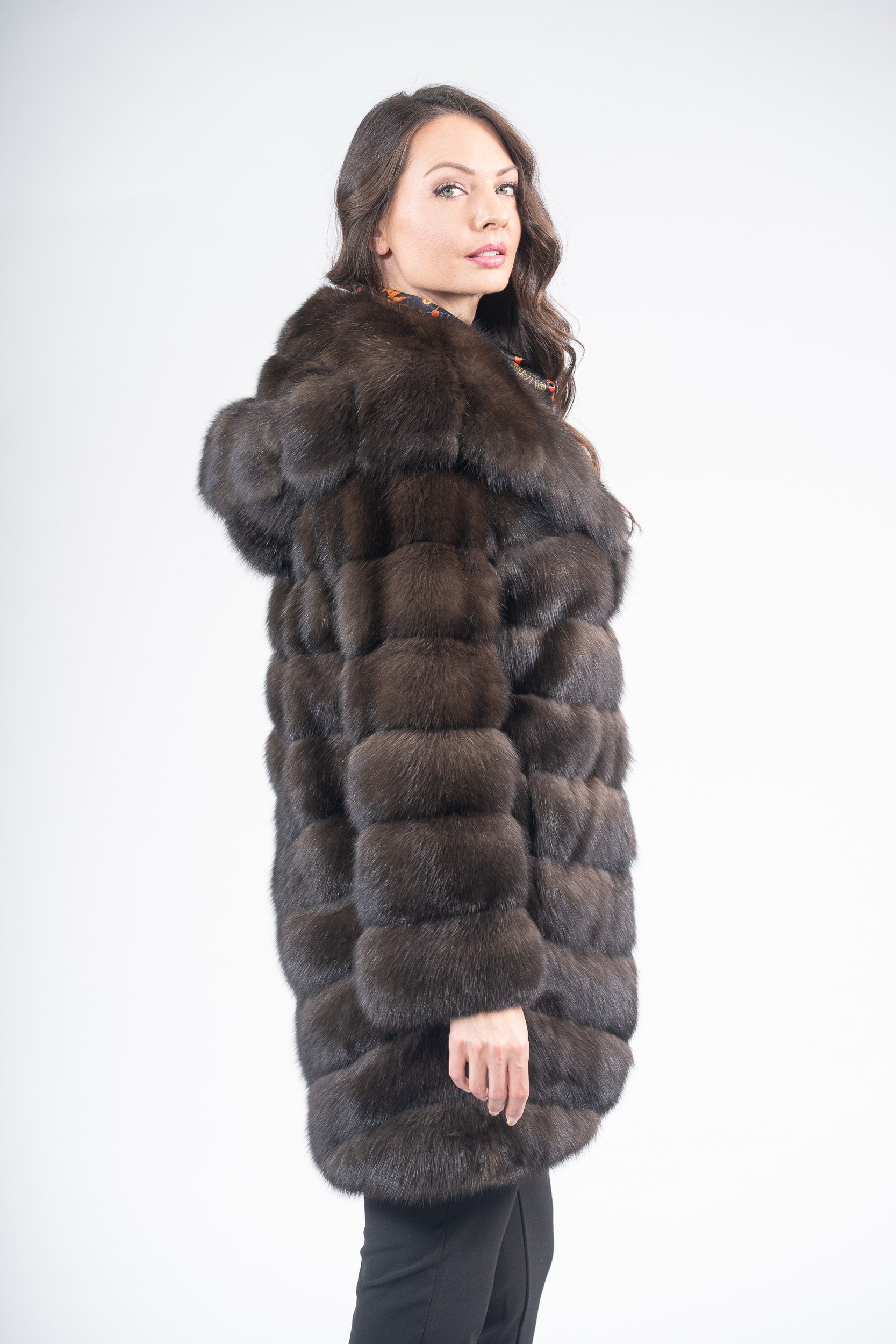 Dark Russian Sable Half Coat with Attached Hood V/K13C540o