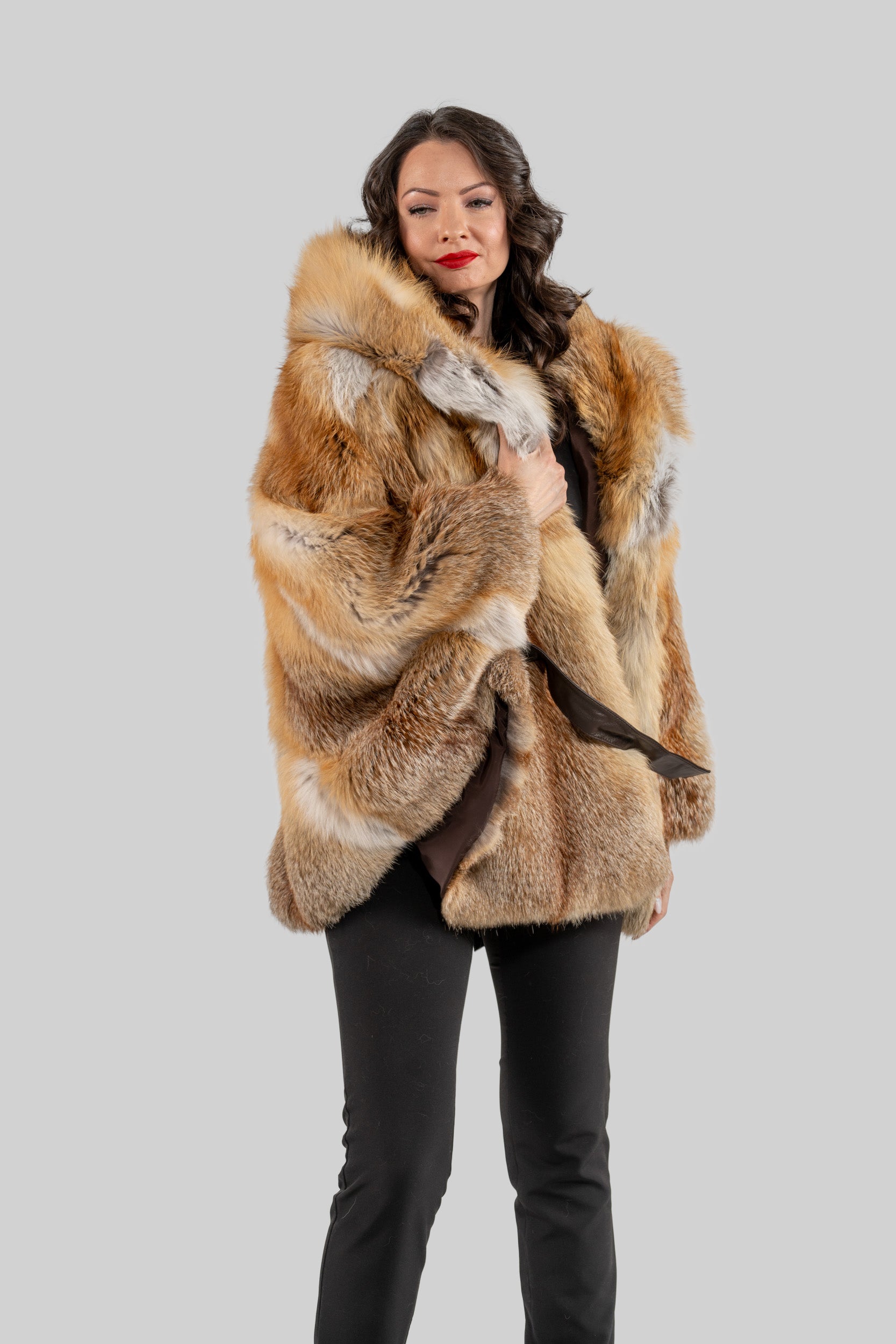 Natural Fox Hooded Half Coat 13C709H