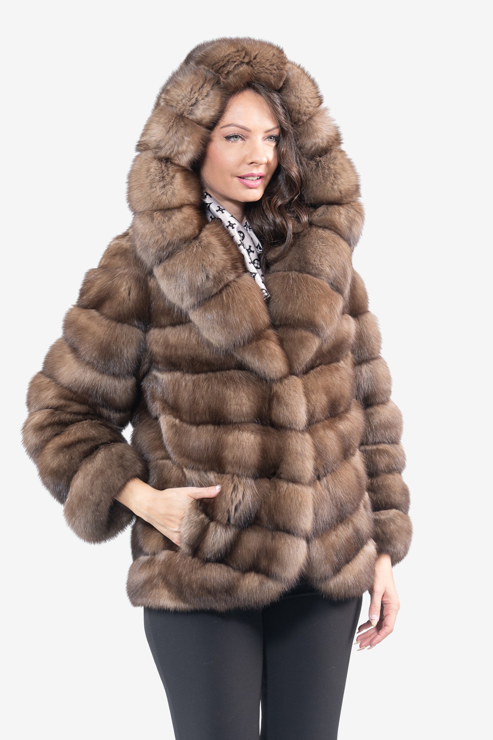 Grafite Russian Sable Half Coat with Hood V/K13C540o