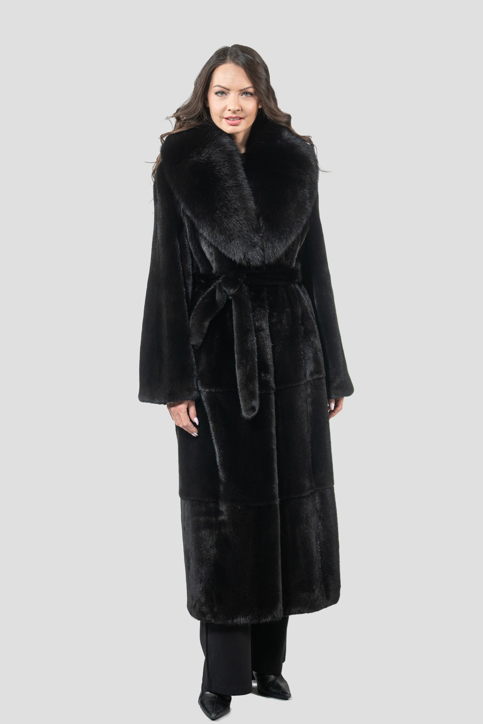 Blackgalama Mink Coat with Fox Shawl Collar S/S13C530gC17