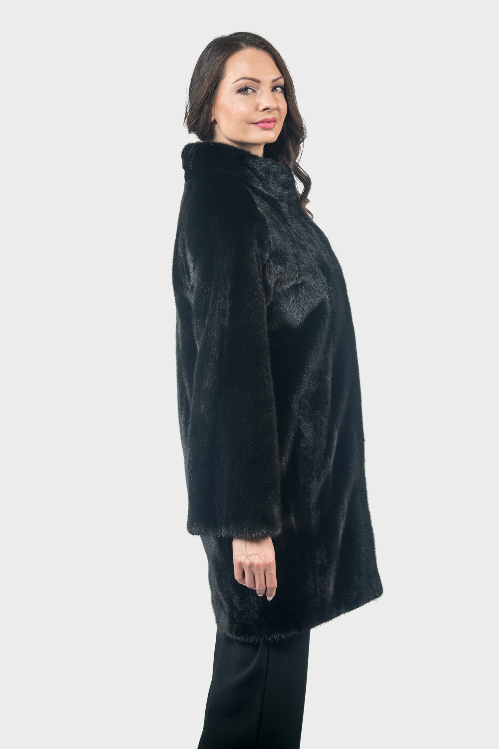 Blackglama Mink Let-Out Half Coat with Stand Collar L/O16C18