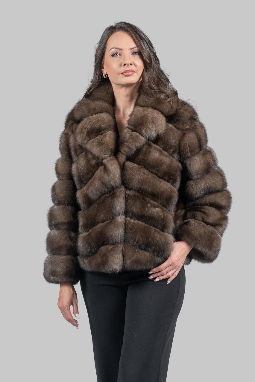 Graphite Russian Sable Jacket with Notch Collar A/K13C528s20