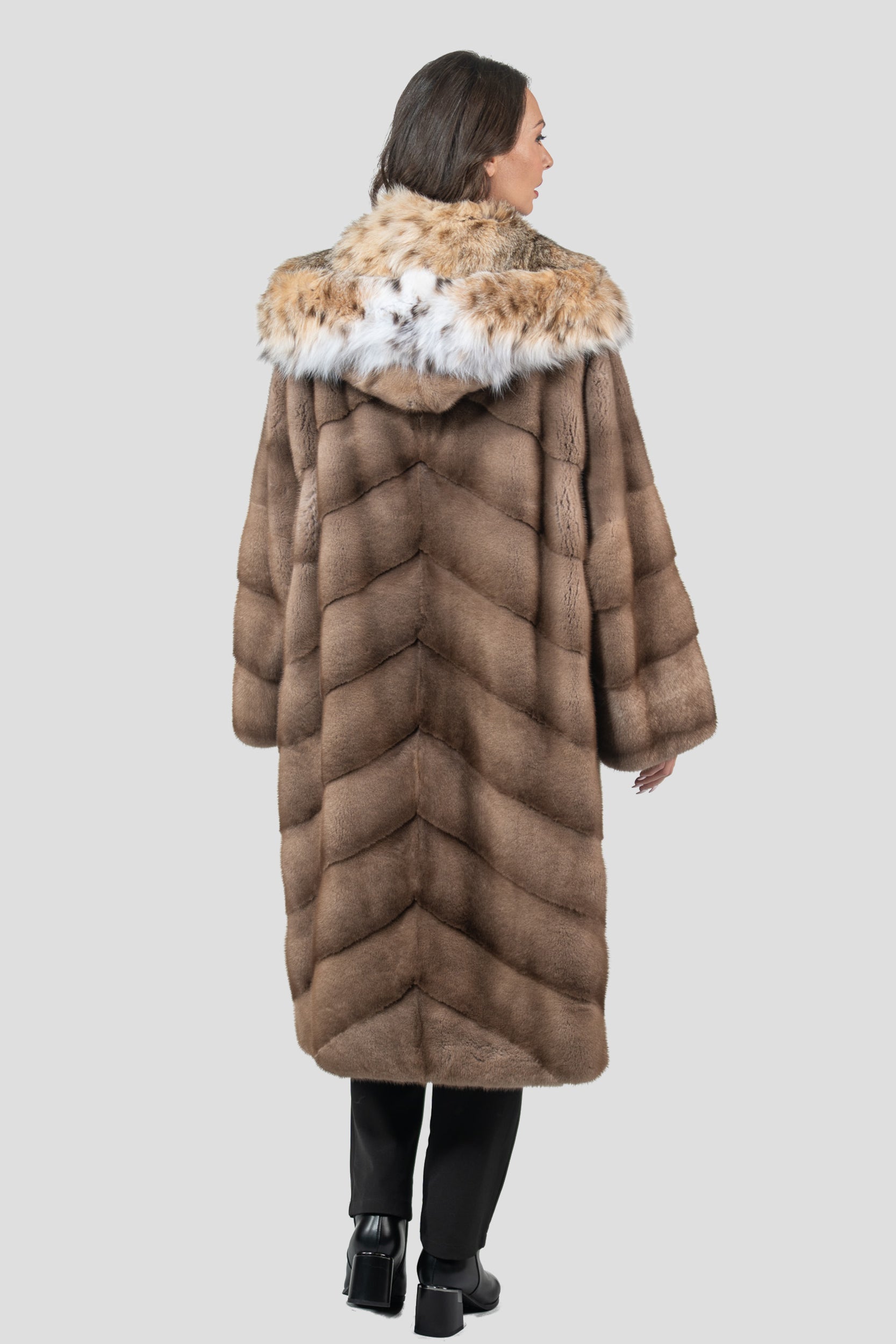 Pastel Mink Coat with Bobcat Hood A/K13C850