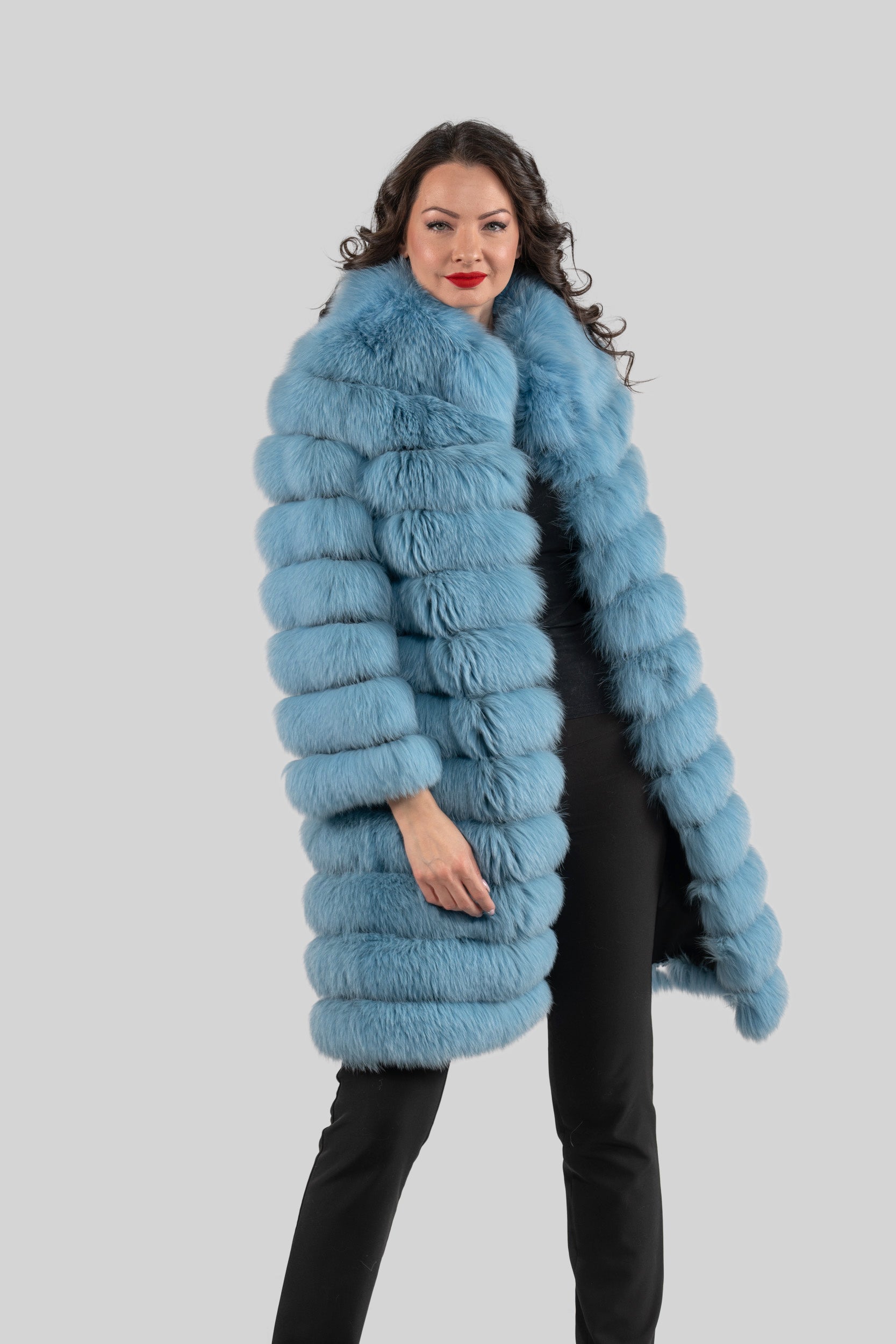 Blue Sky Full-Length Fox Fur Coat P/K13C530