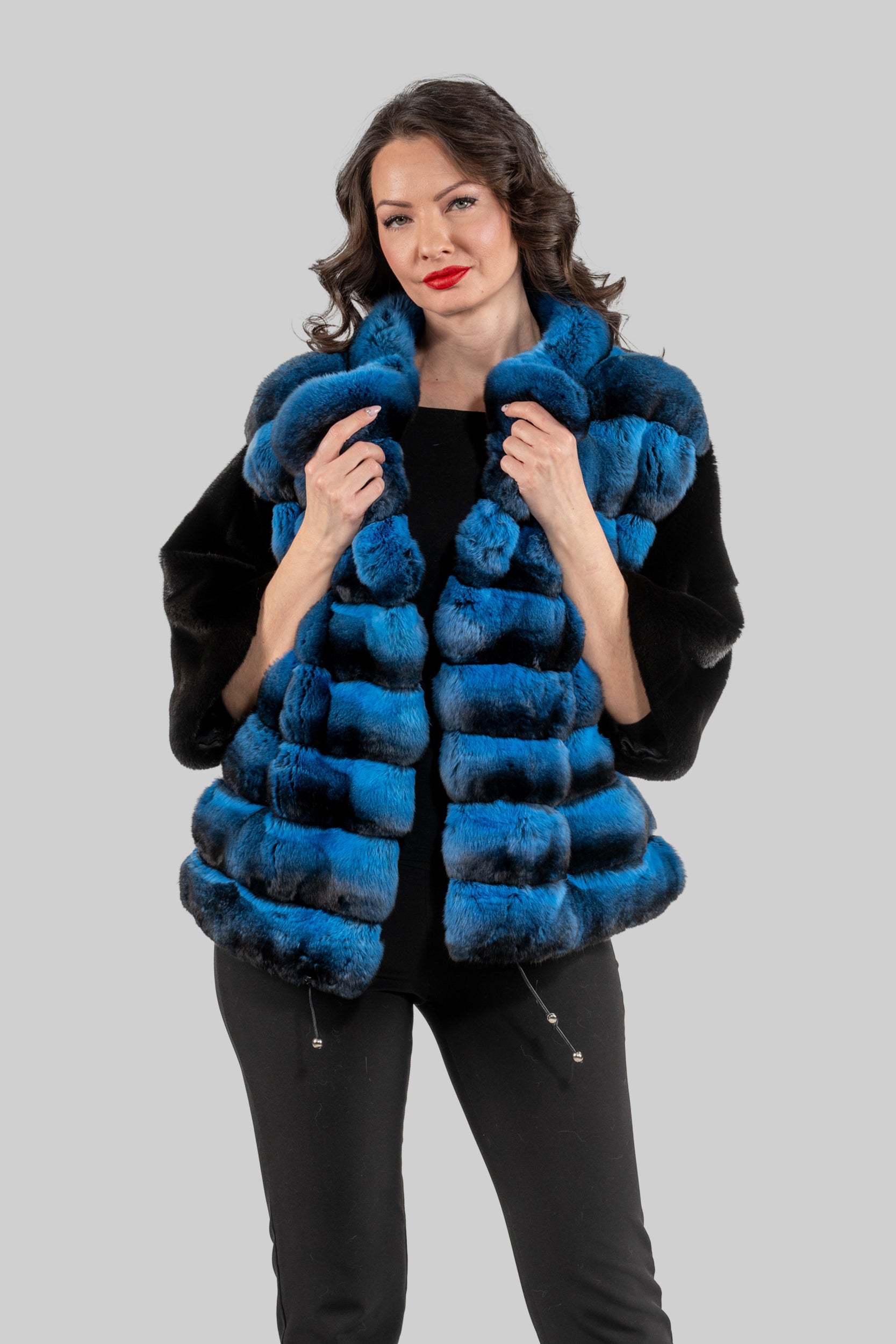 Bluejean Chinchilla Short Jacket with Blackglama Mink Trim P/K13C139