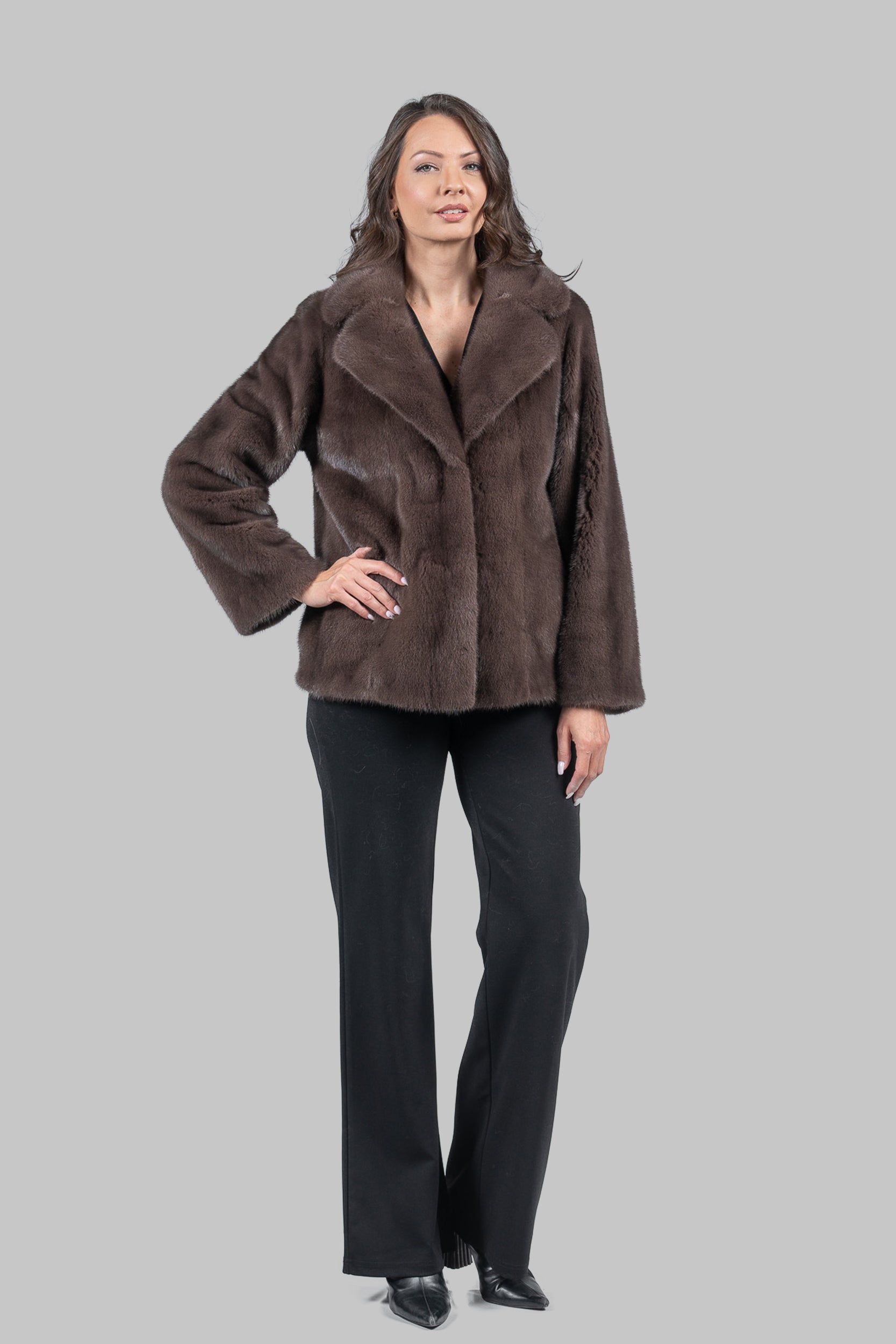 Wood Mink Fur Jacket with Notch Collar L/O13C528s20