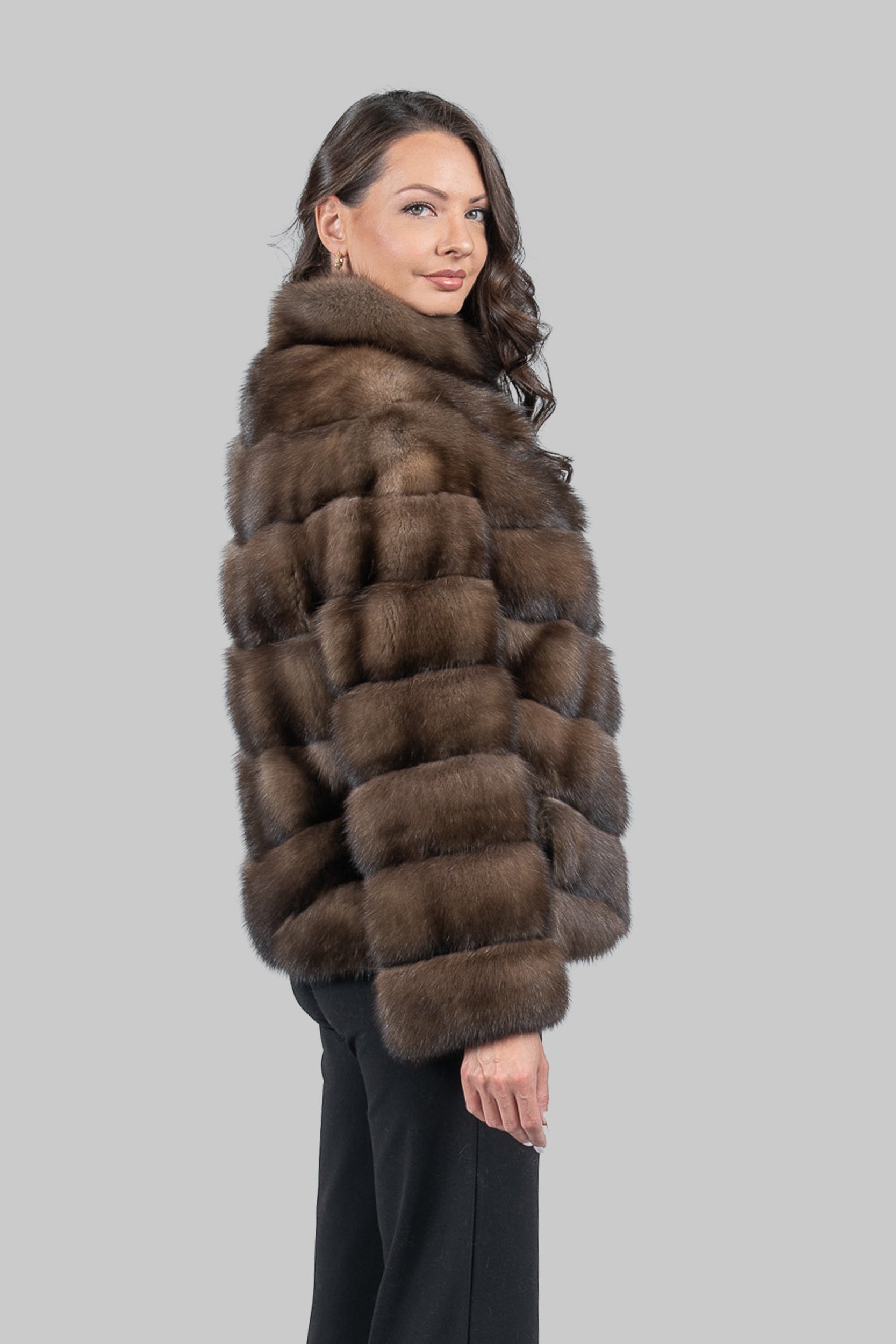 Graphite Russian Sable Chevron Jacket with Stand Collar V/K13C528