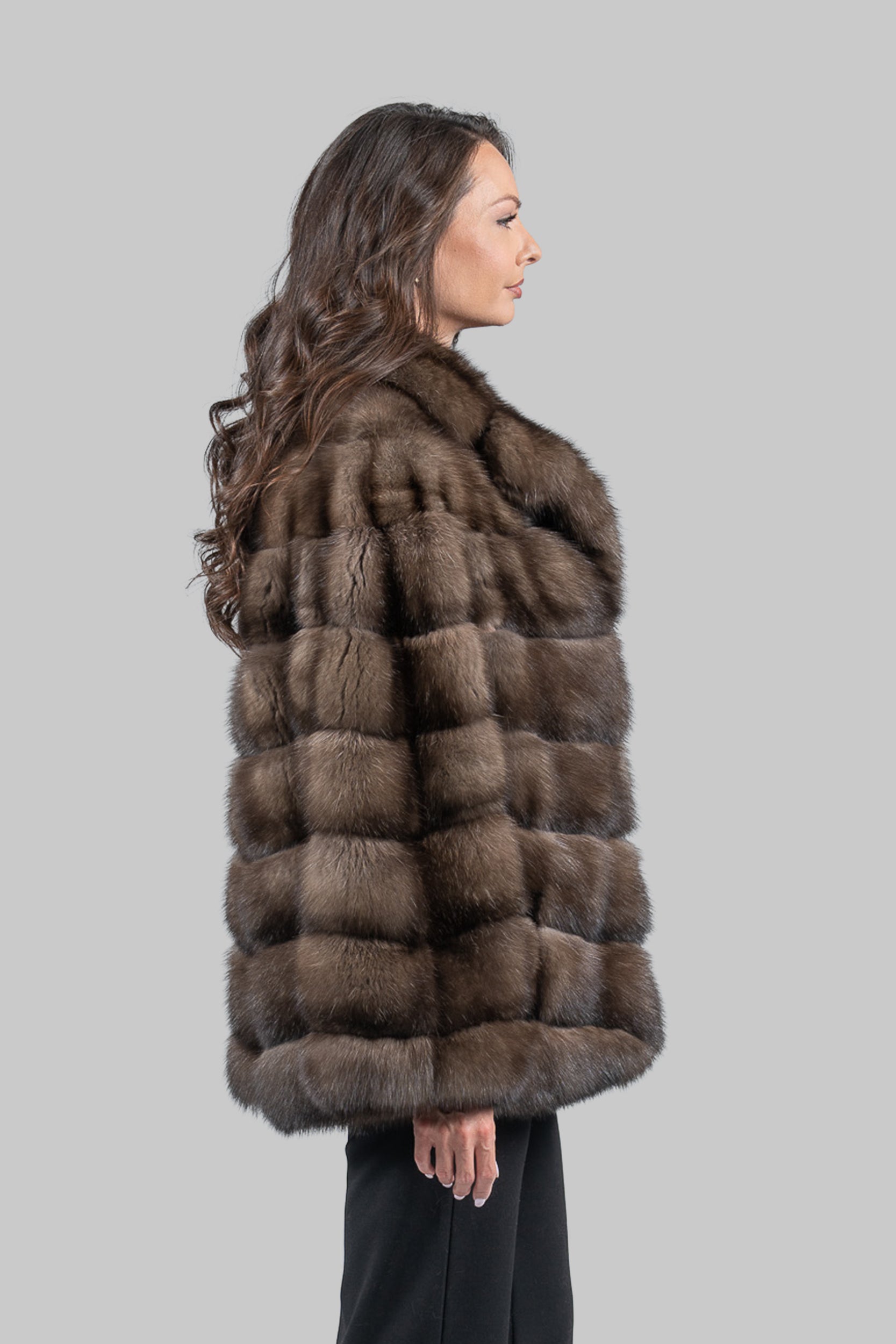 Graphite Russian Sable Half Coat with Notch Collar V/K14M475S20