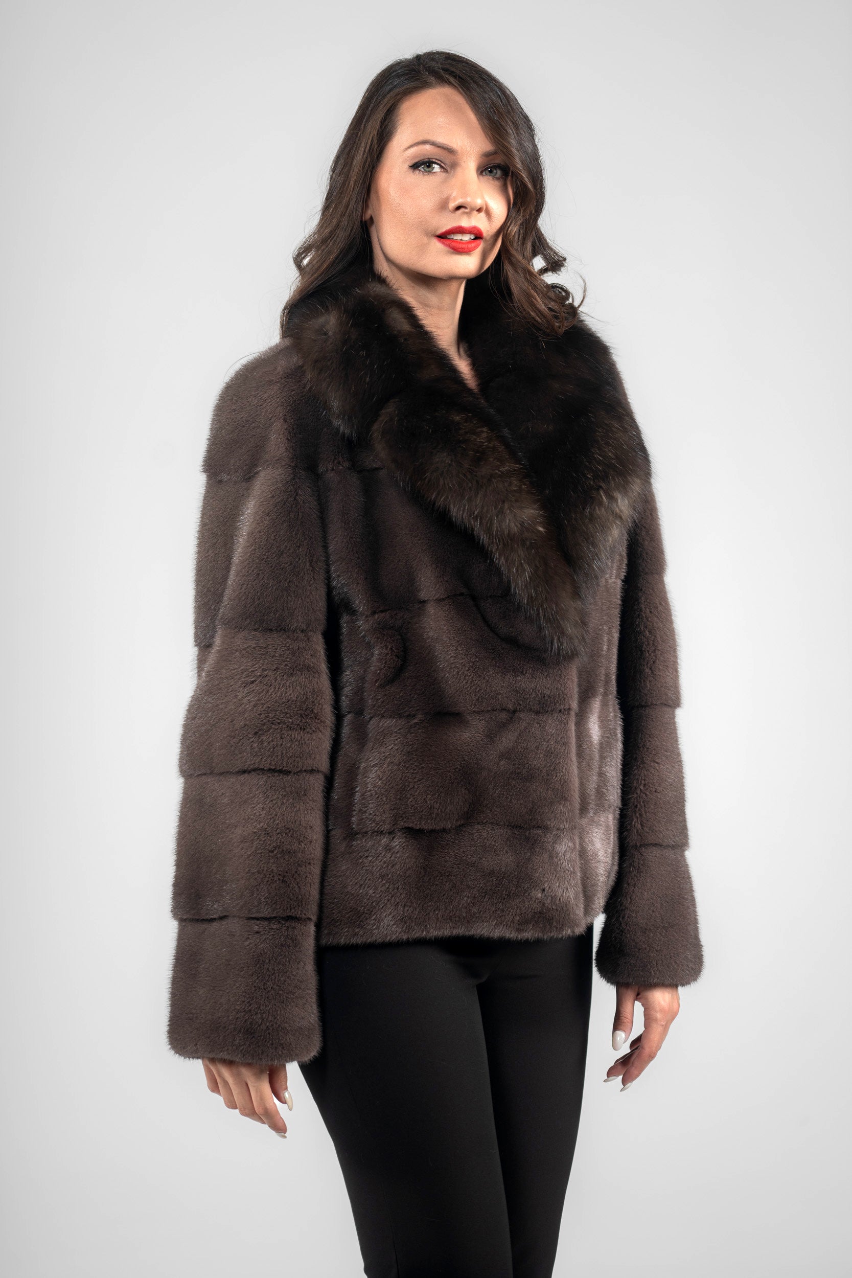 Wood Mink Jacket with Russian Sable Notch Collar P/K13C528S20