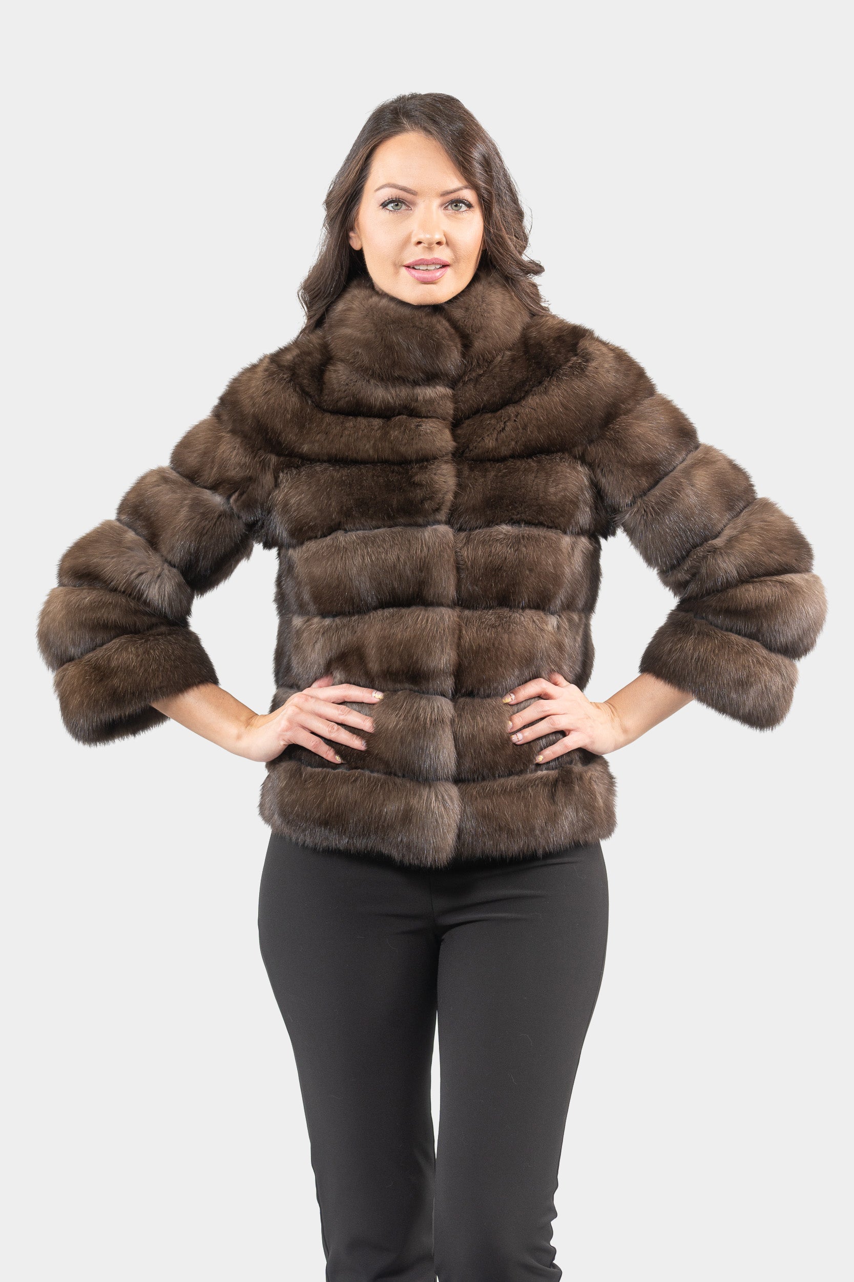 Dark Russian Sable Jacket with Stand Collar P/K13C528