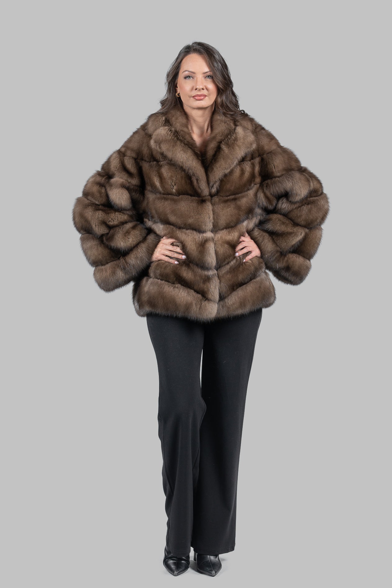 Graphite Russian Sable Half Coat with Notch Collar V/K14M475G034