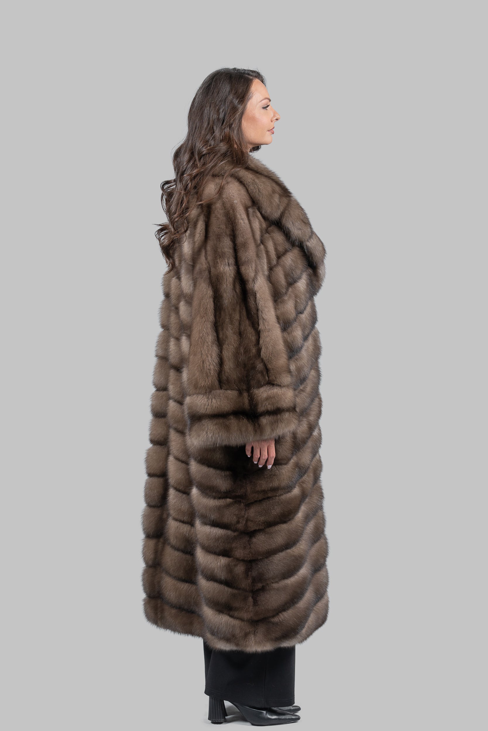 Graphite Sable Long Coat with Shawl Collar A/KI1793