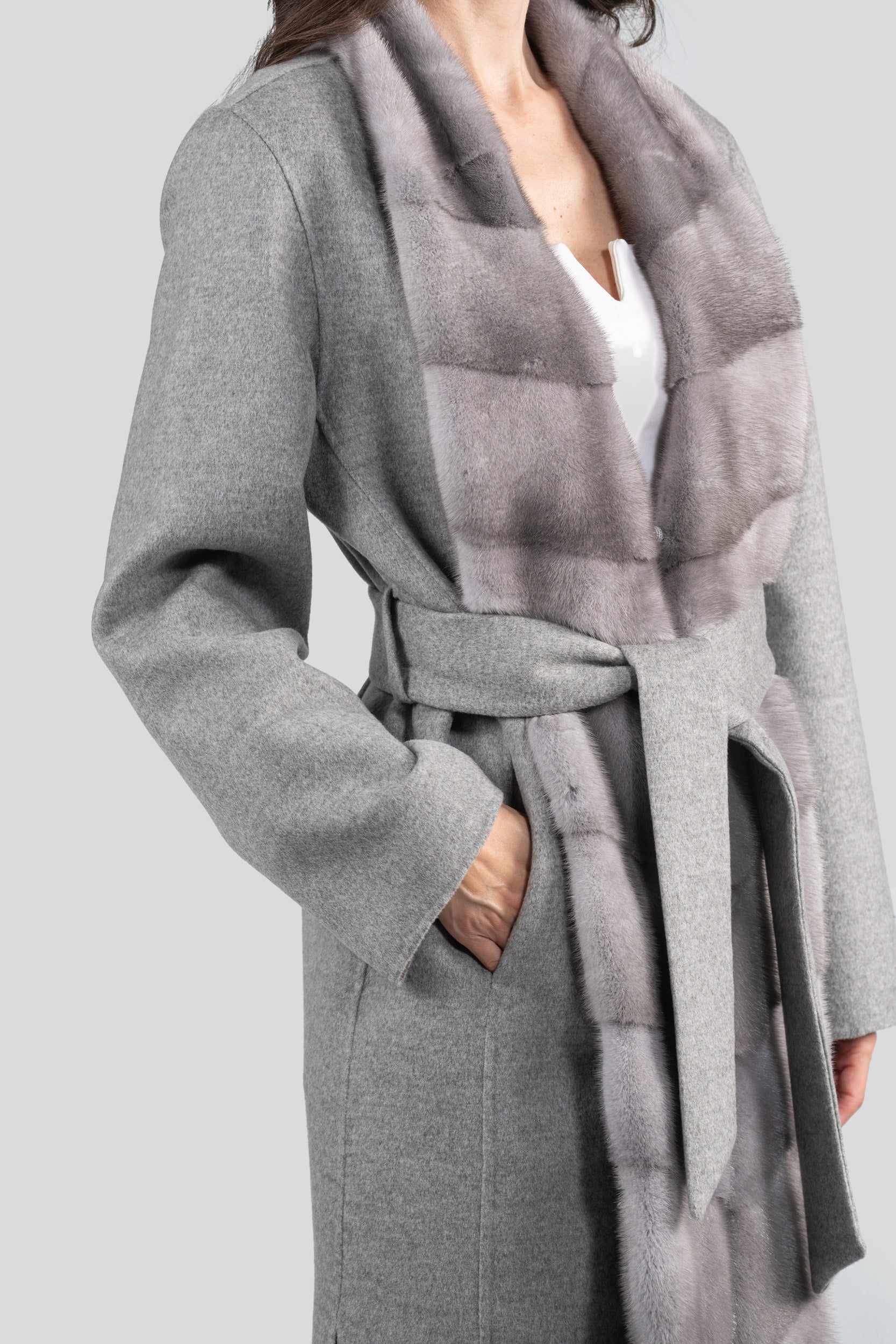 Gray Cashmere Coat with Mink Trim 21C3321
