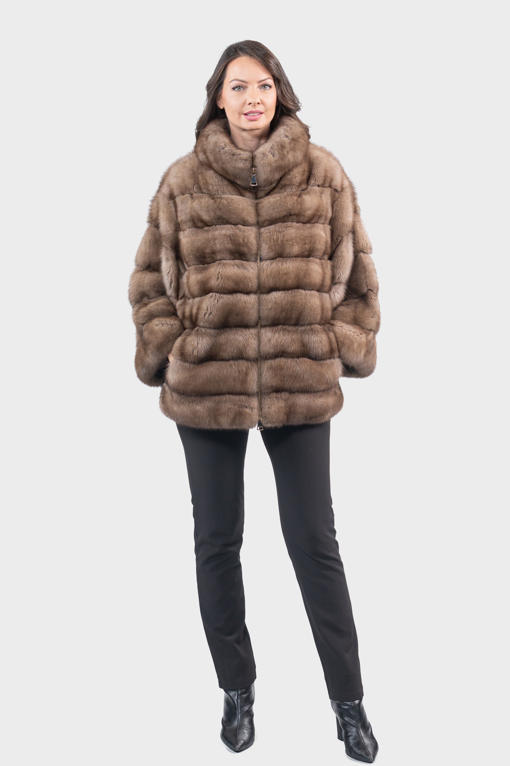 Graphite Russian Sable Jacket with Zipper P/K13C137