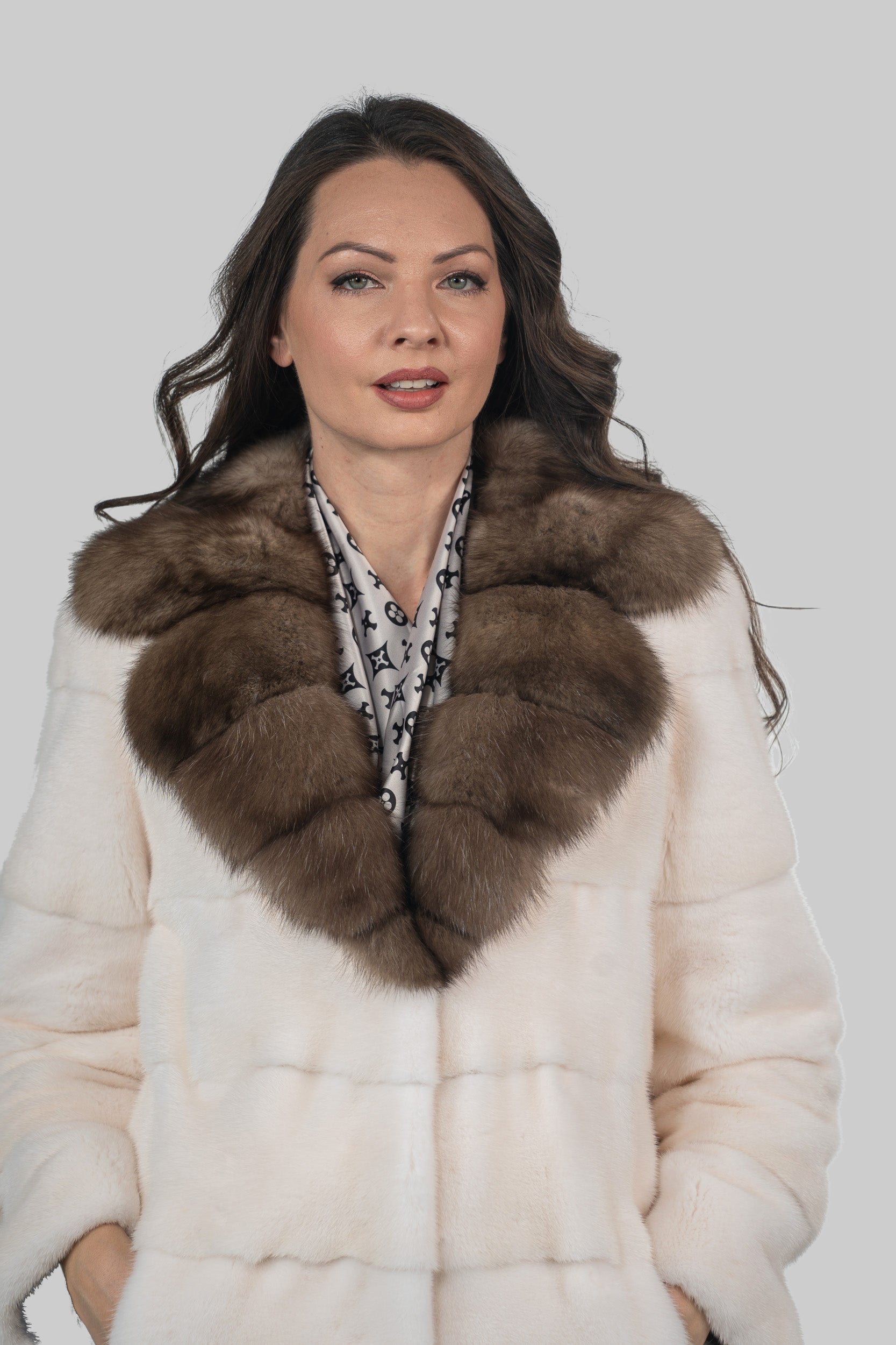 Pearl Mink Half Coat with Russian Sable Notch Collar P/K13c530s20