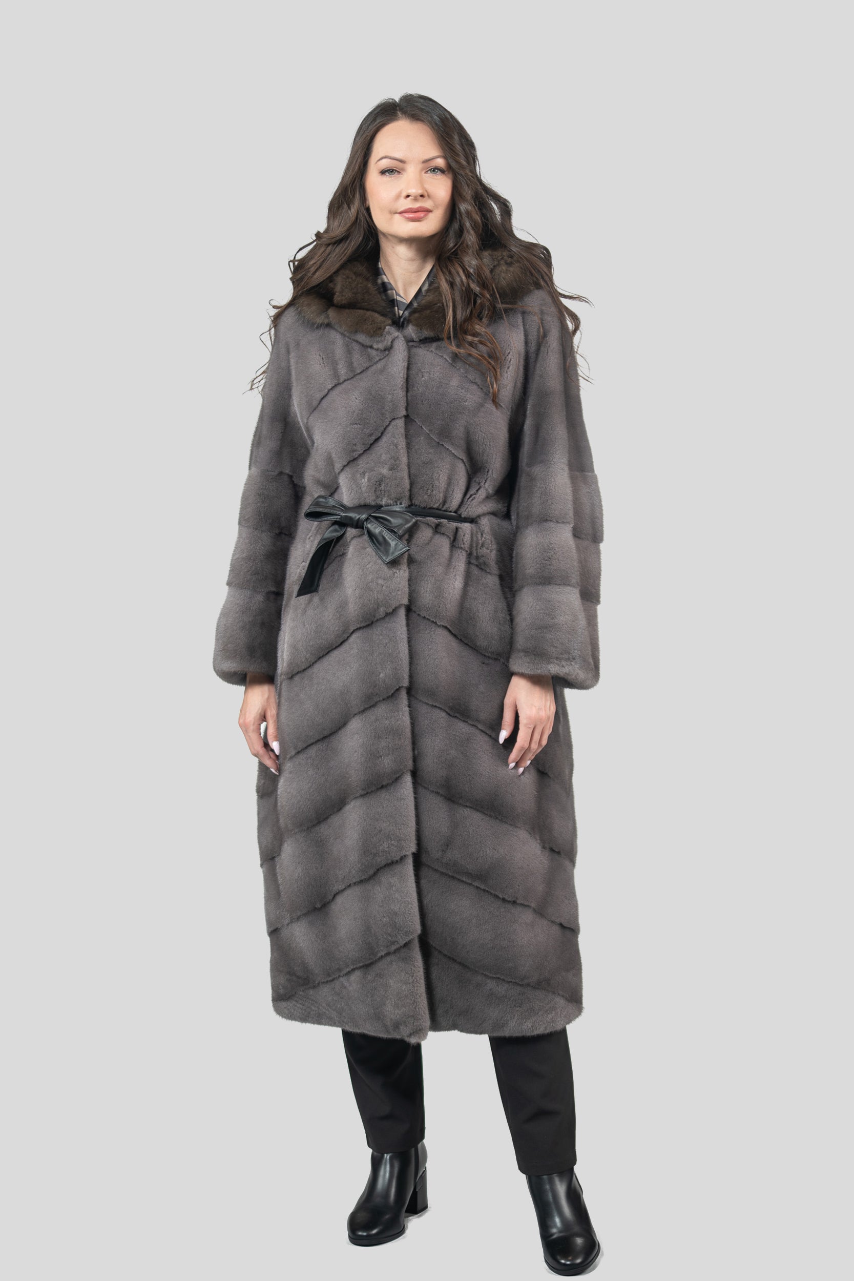 Grey Moon Mink Coat with Russian Sable Hood A/K13C850