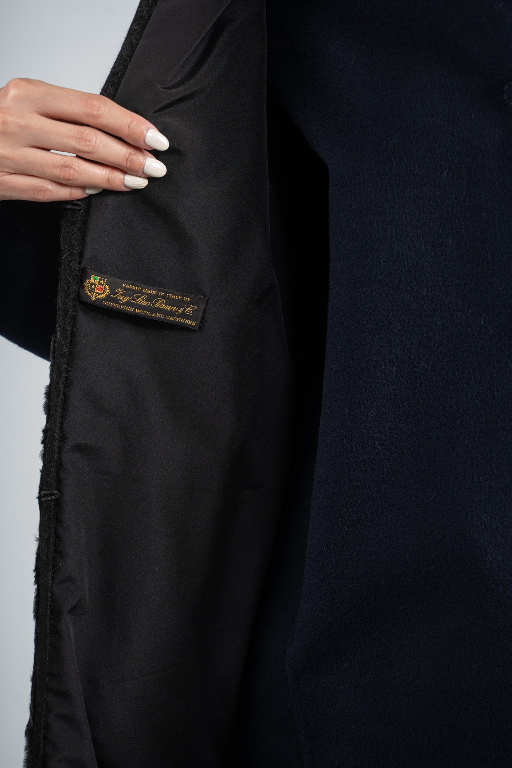 Blue Black Cashmere Half Coat & Vest with Swakara Trim 17C8003