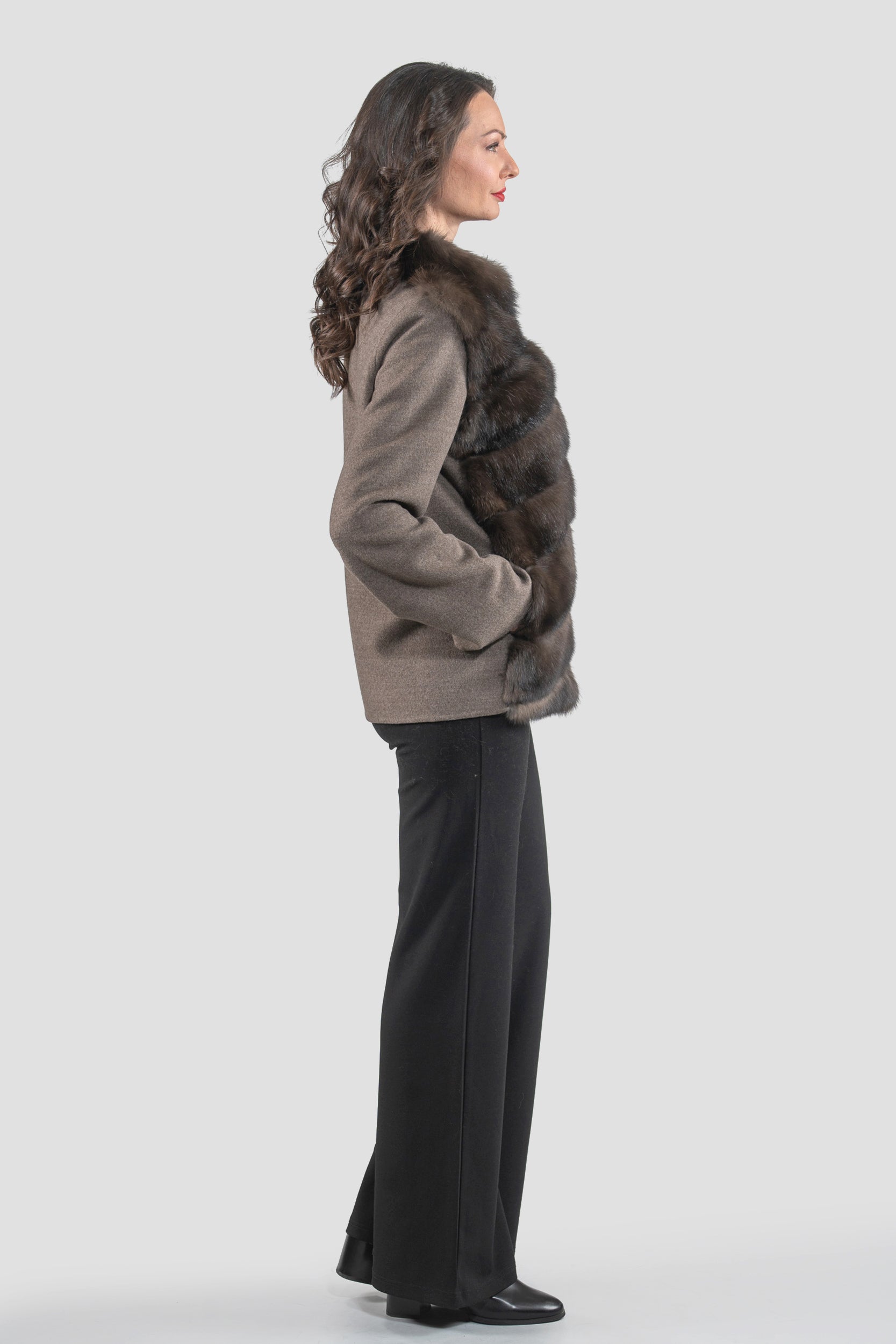 Brown Grey Cashmere Jacket with Baumarten Fur Trim 17C8003G530