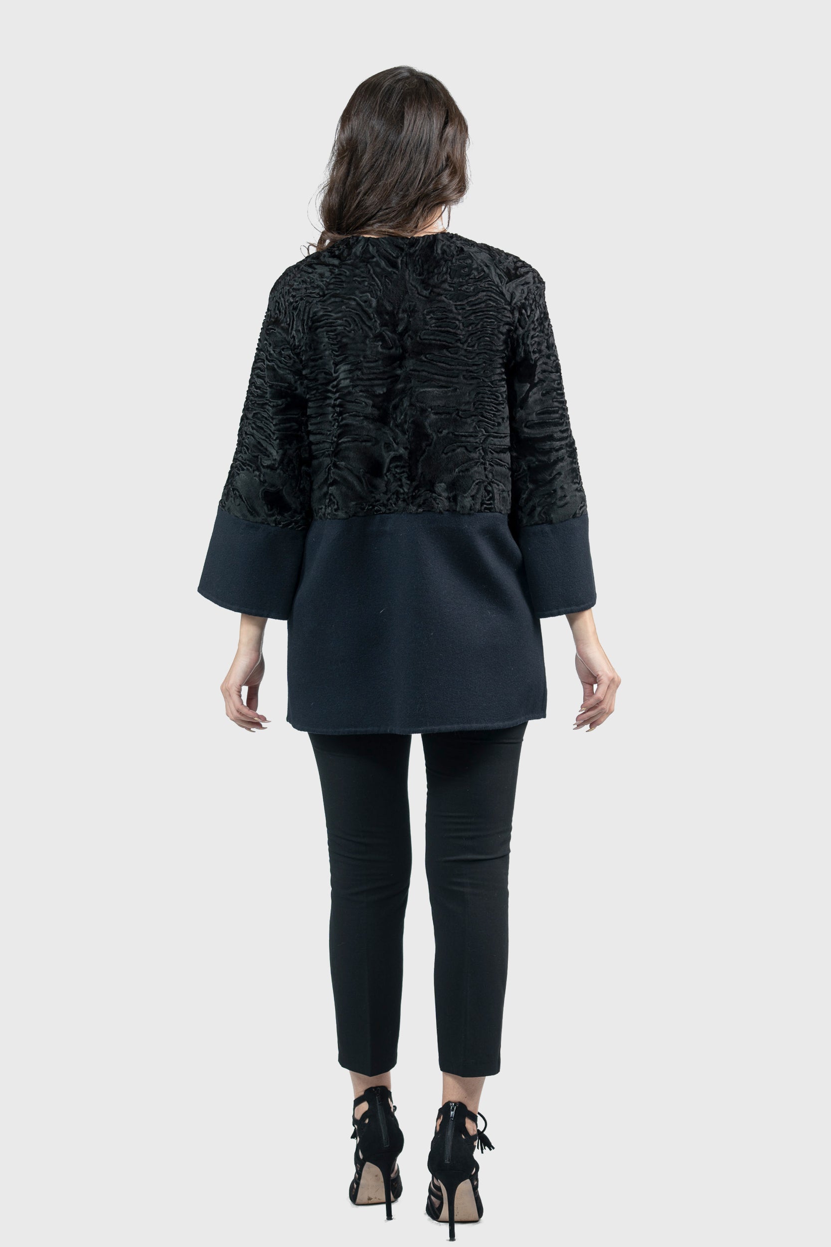 Blue Black Swakara Half Coat with Cashmere S/S18M140