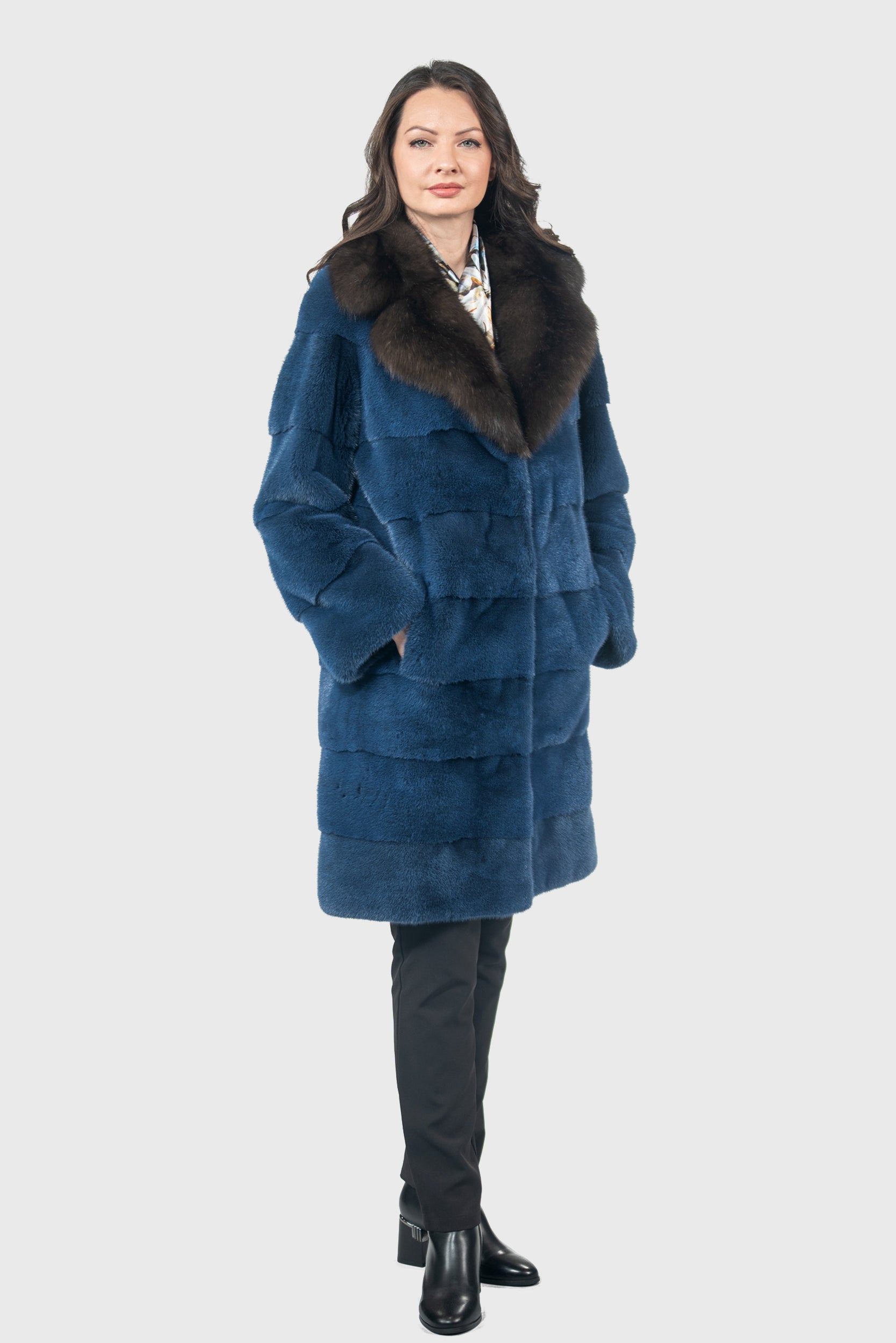 Bluejean Mink Half Coat with Russian Sable Notch Collar P/K13c530s20