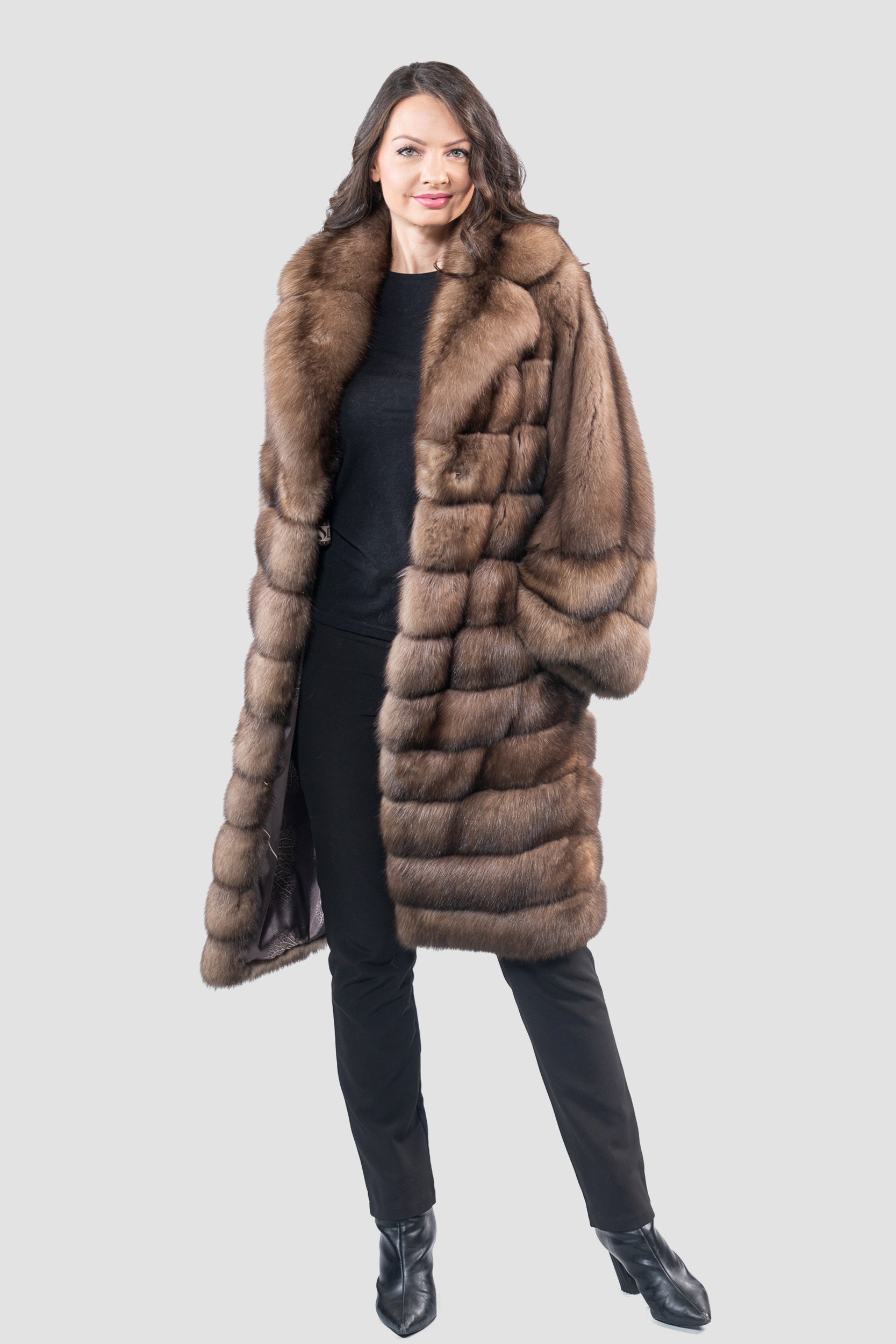 Graphite Russian Sable Coat with Notch Collar and Let Out Sleeves P/K13C530S20V30