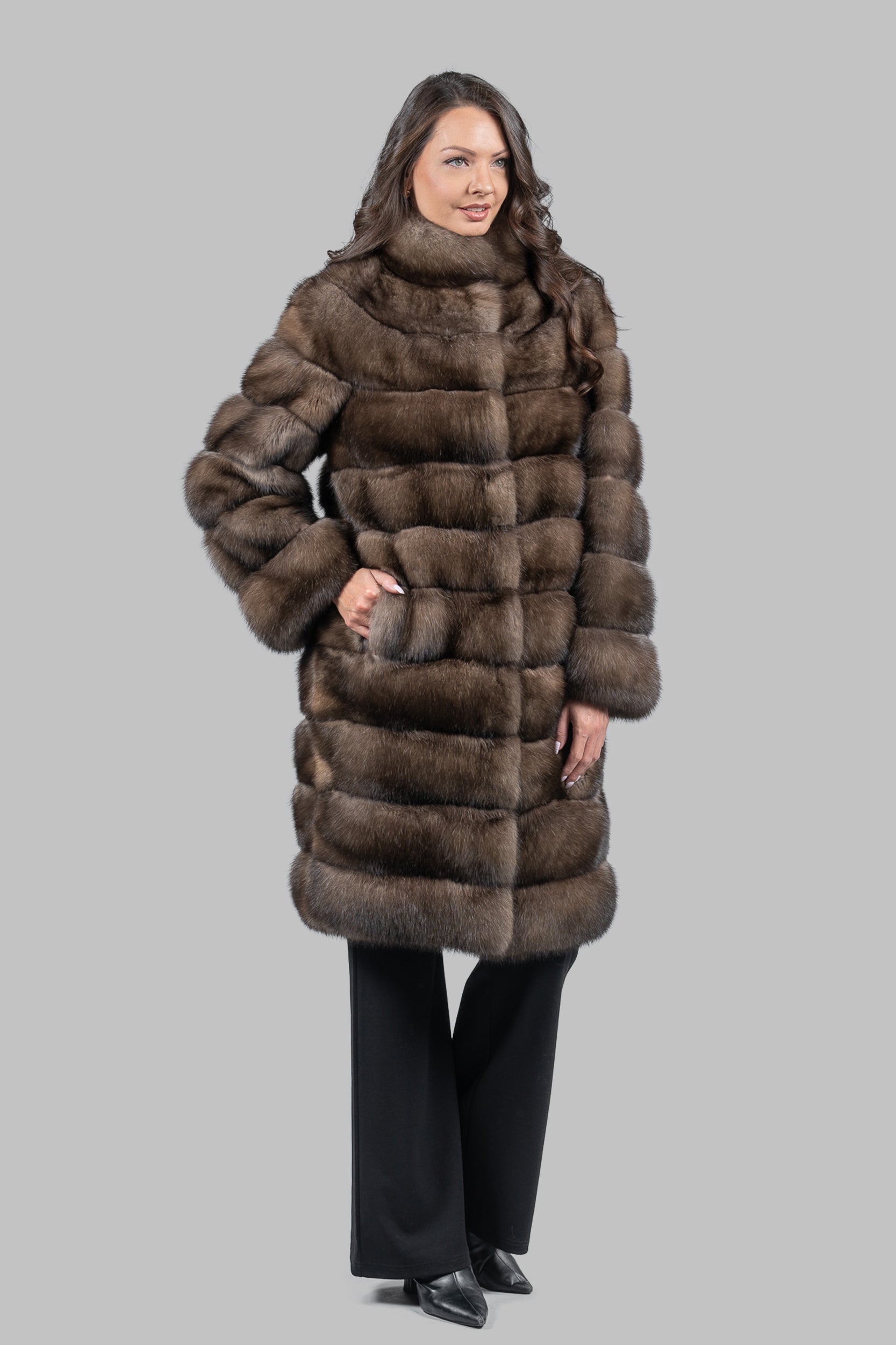 Platino Sable Long Coat with Stand Collar P/K13C530