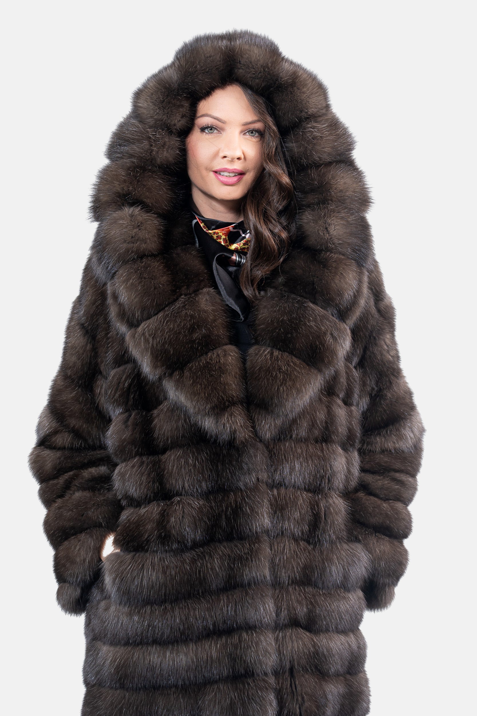 Dark Sable Hooded Long Coat A/K13C540