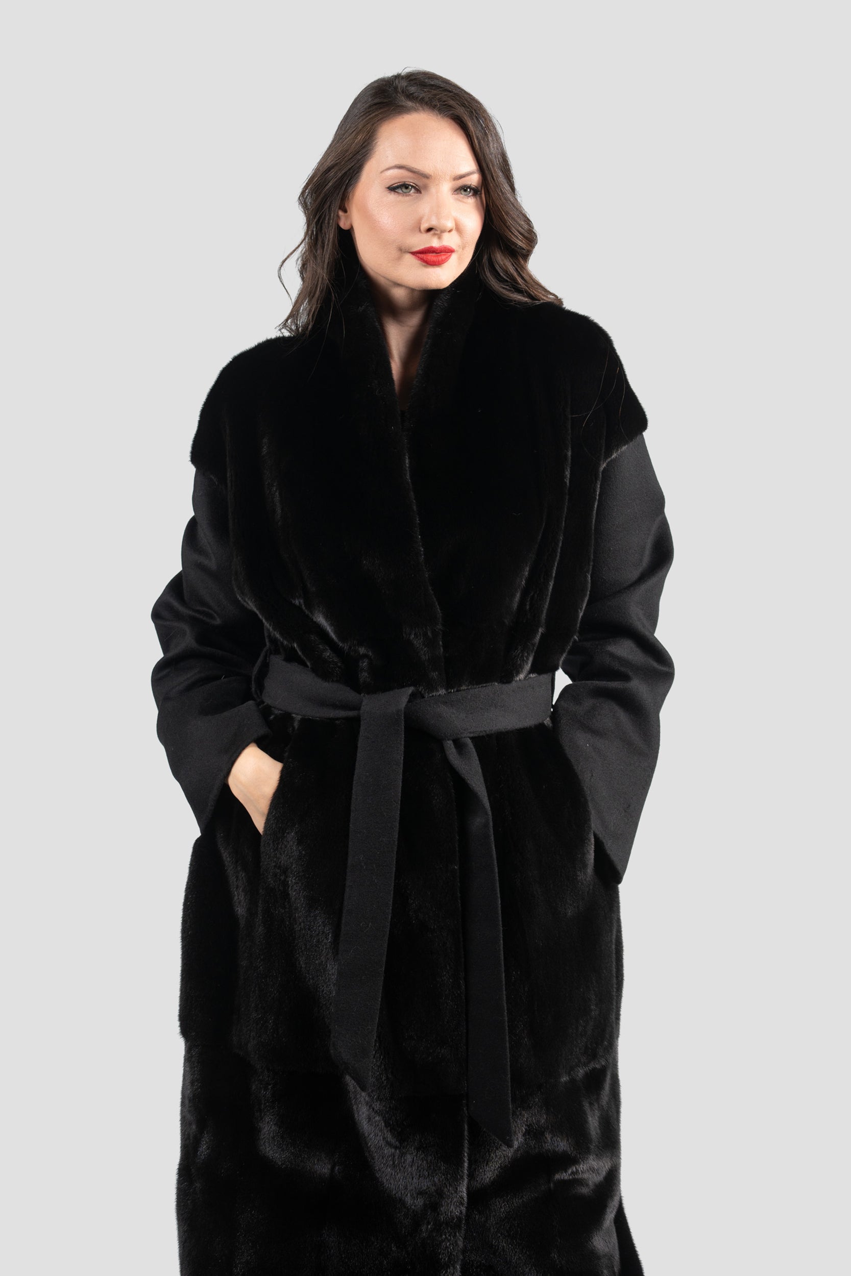 Black Cashmere Coat with Blackglama Mink Trim 22CA103