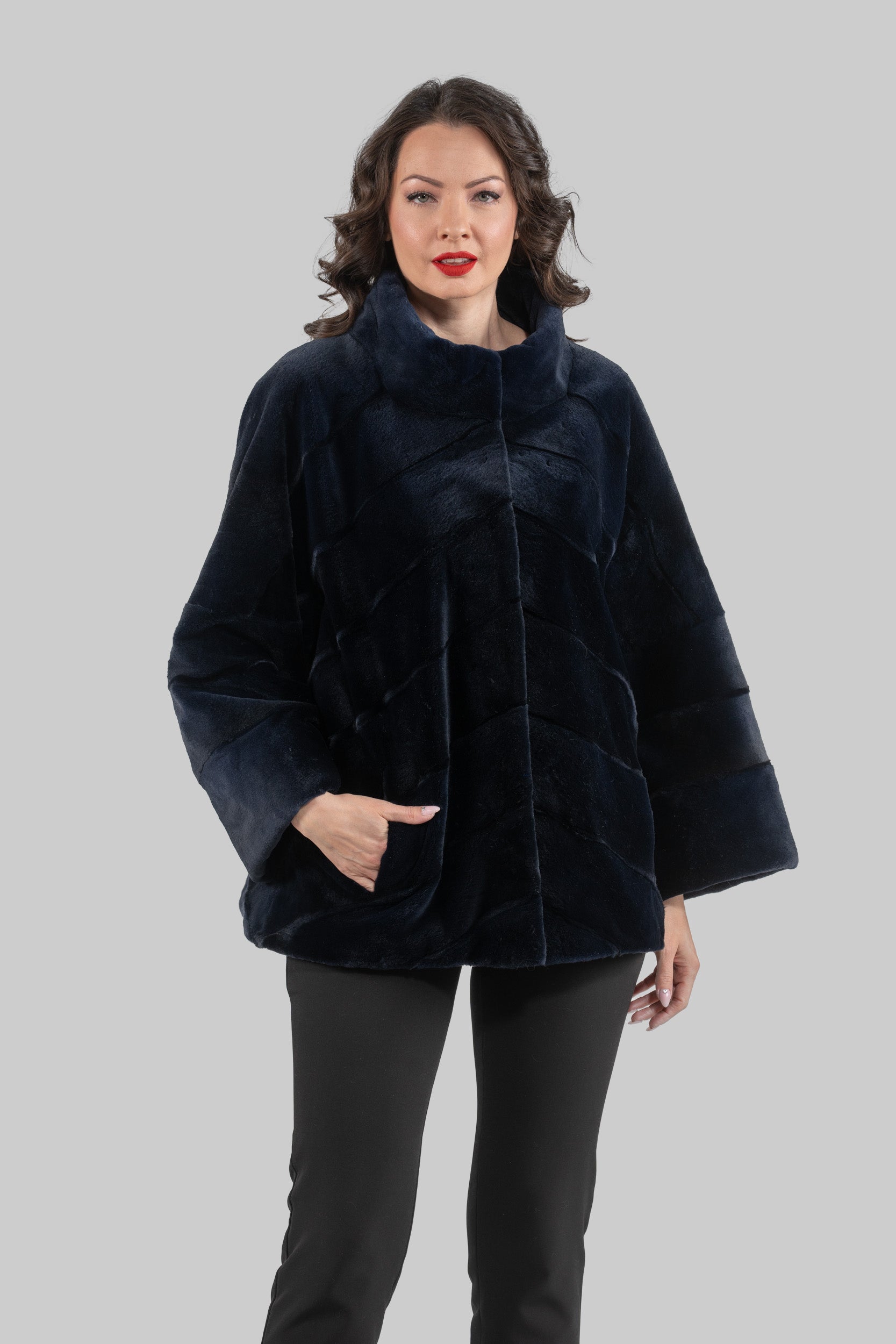 Blue Black Mink Sheared Jacket A/K13C848