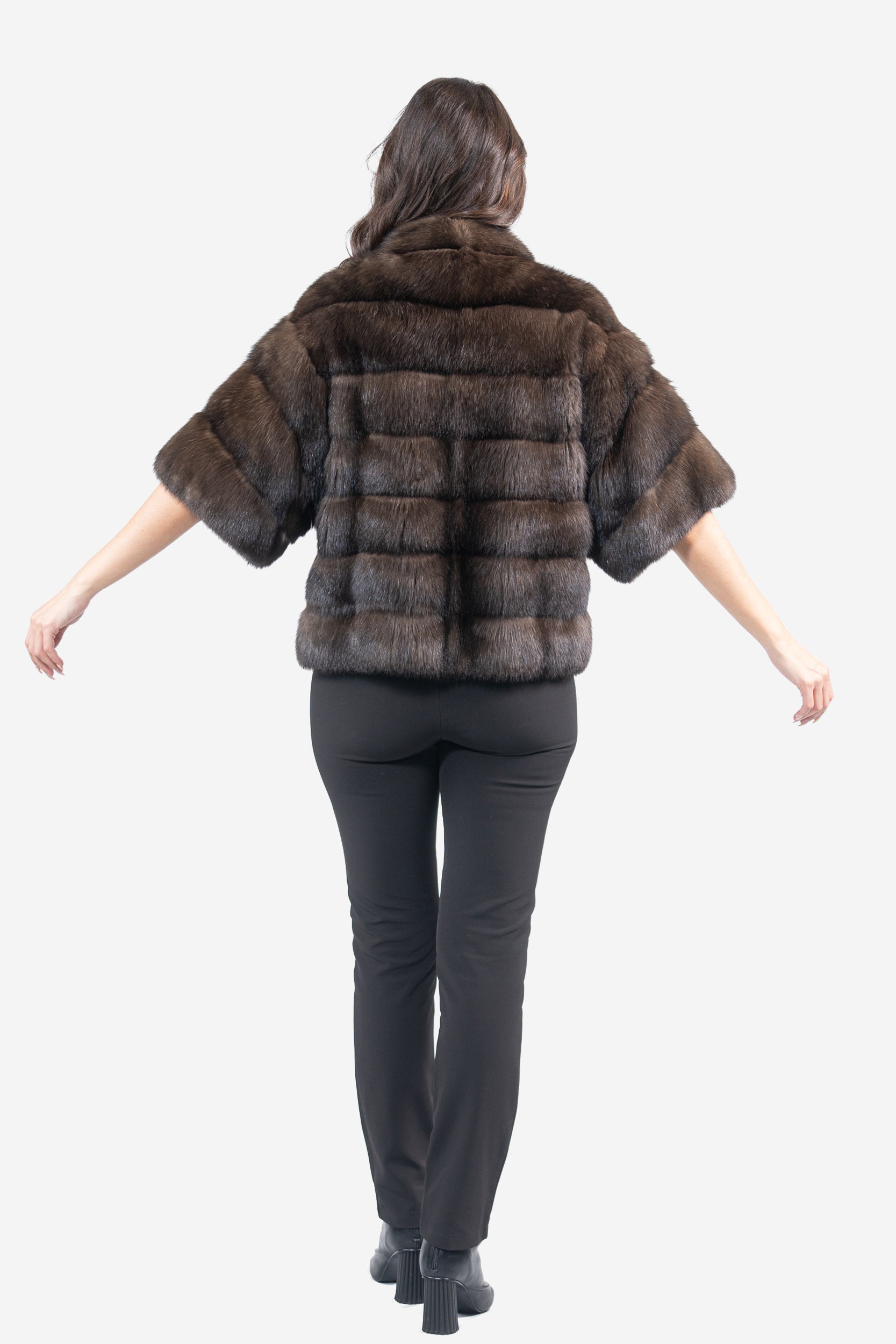 Dark Russian Sable Jacket with Stand Collar and Short Sleeves P/K13C139