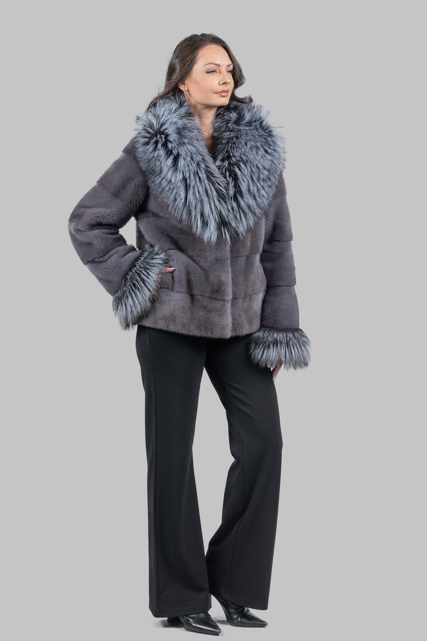 Grey Moon Mink Jacket with Fox Fur Trim P/K13C528s20