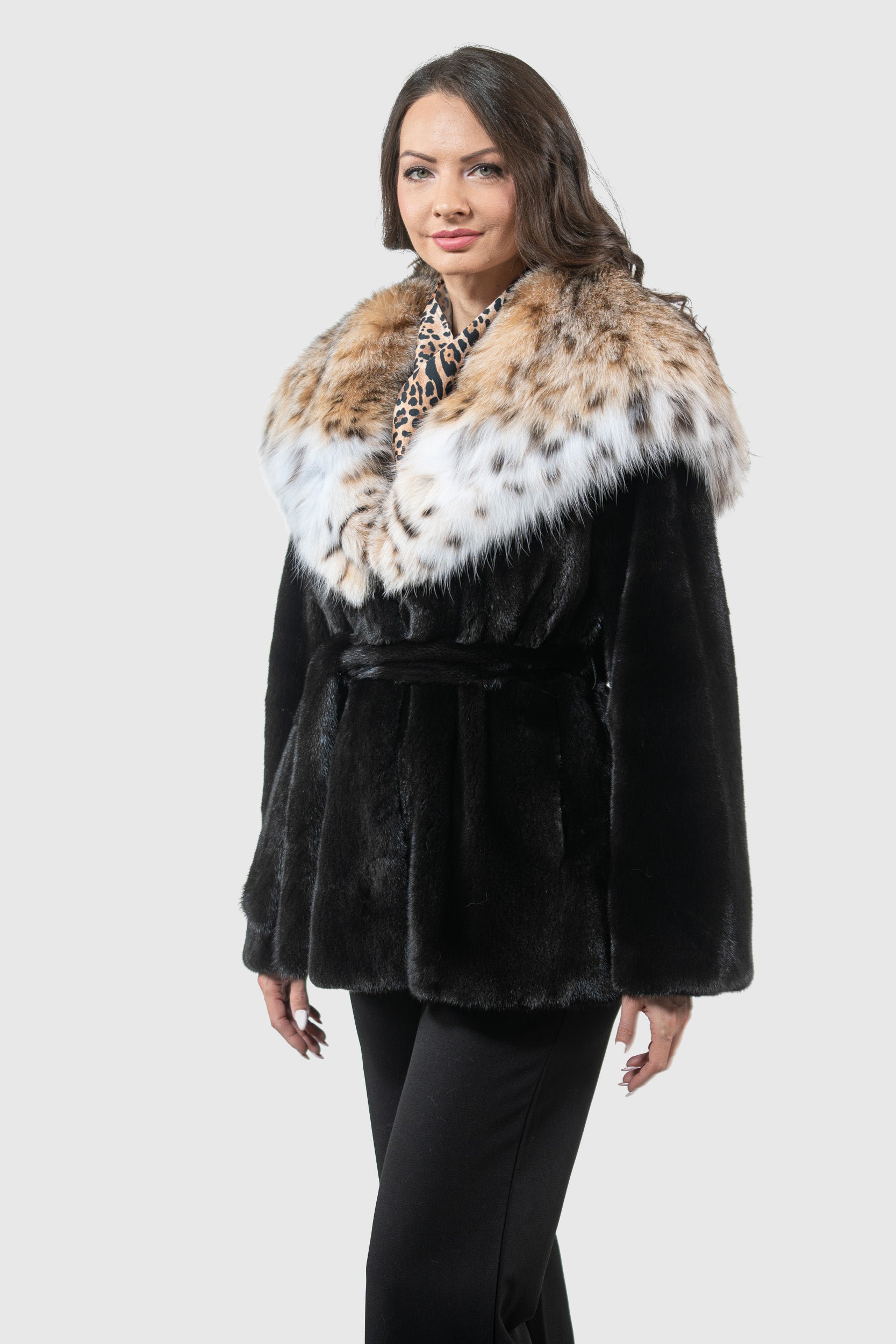 Blackglama Mink Half Coat with Bobcat Hood L/O13C978