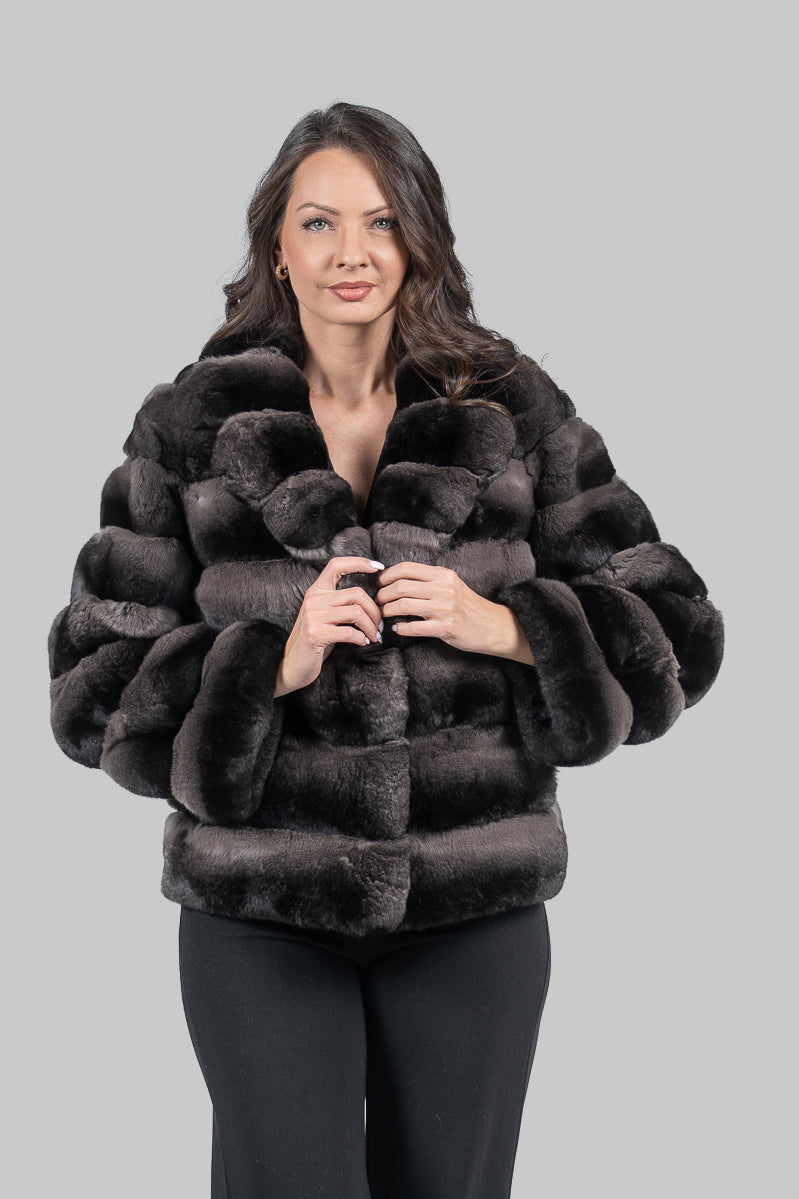 Smokey Chinchilla Jacket with Notch Collar P/K13C528S20