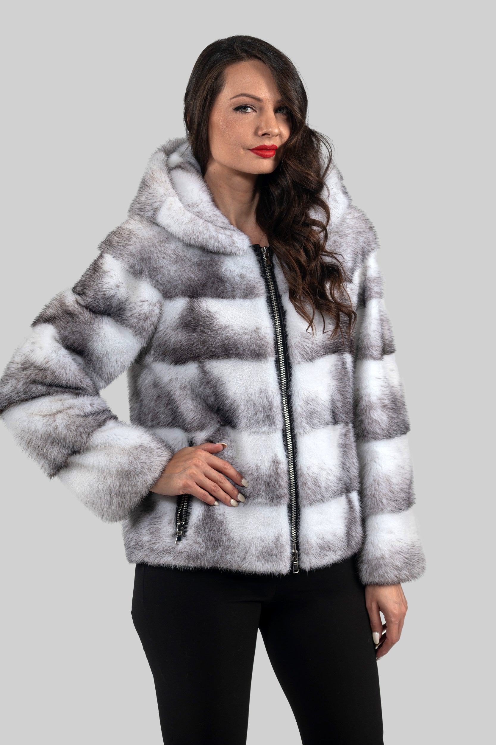 Blackcross Mink Jacket with Stand Collar and Zipper P/K13C224H