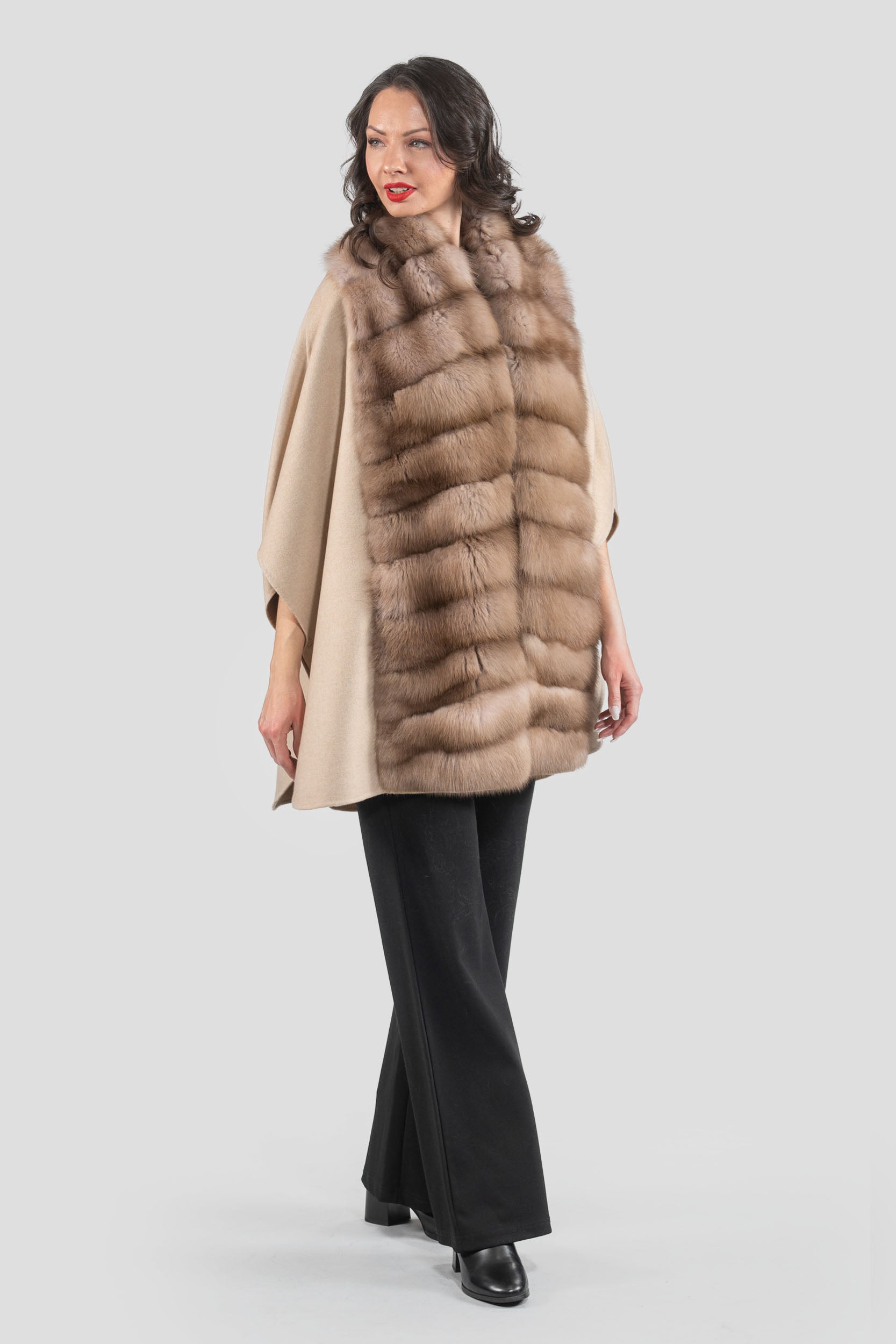 Ecru Beige Cashmere Cape with Baumarten Trim 18M950