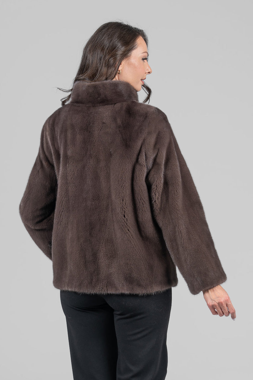 Wood Mink Jacket with Stand Collar L/O13C528