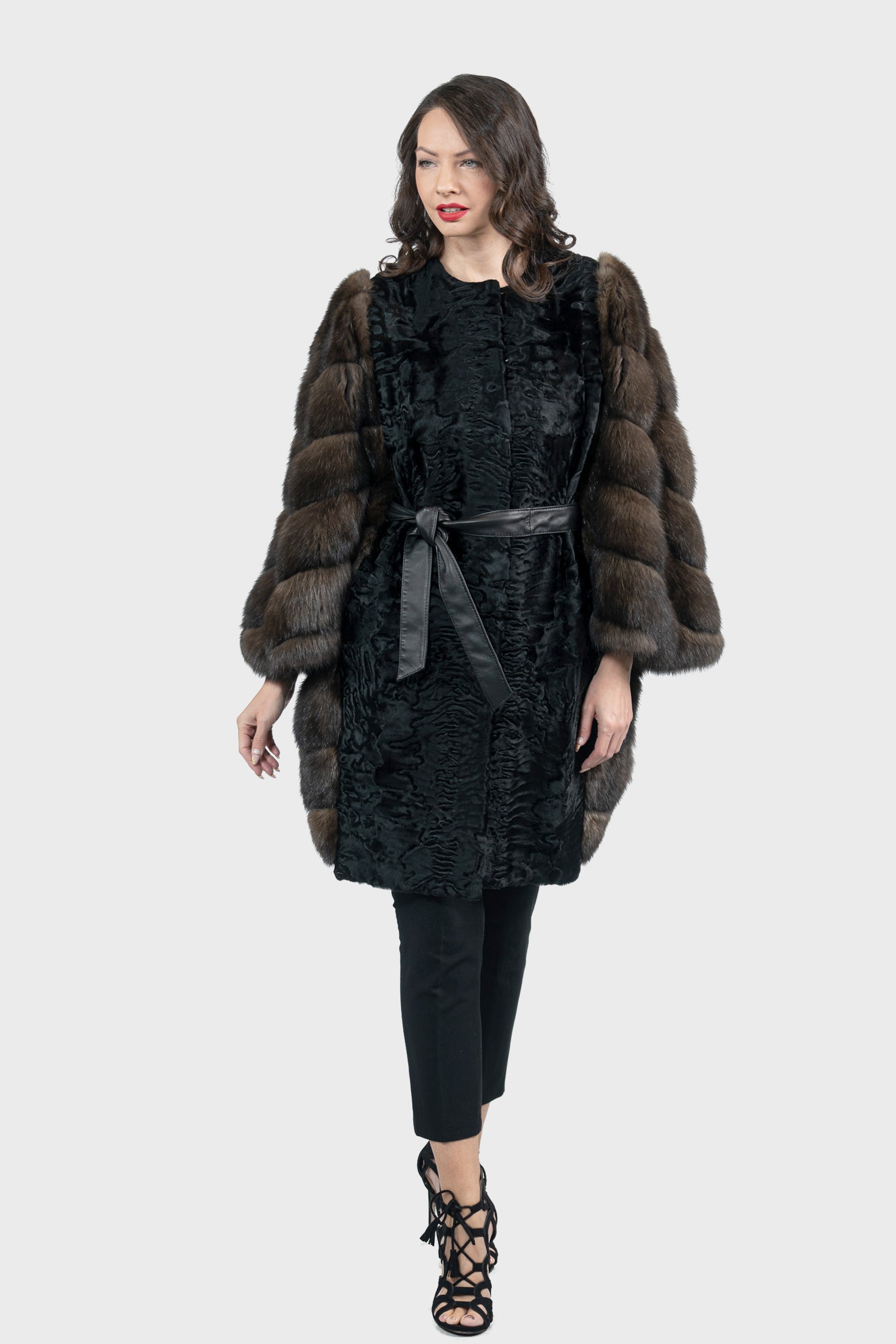 Black Swakara Cape with Russian Sable Sleeves S/S16C15