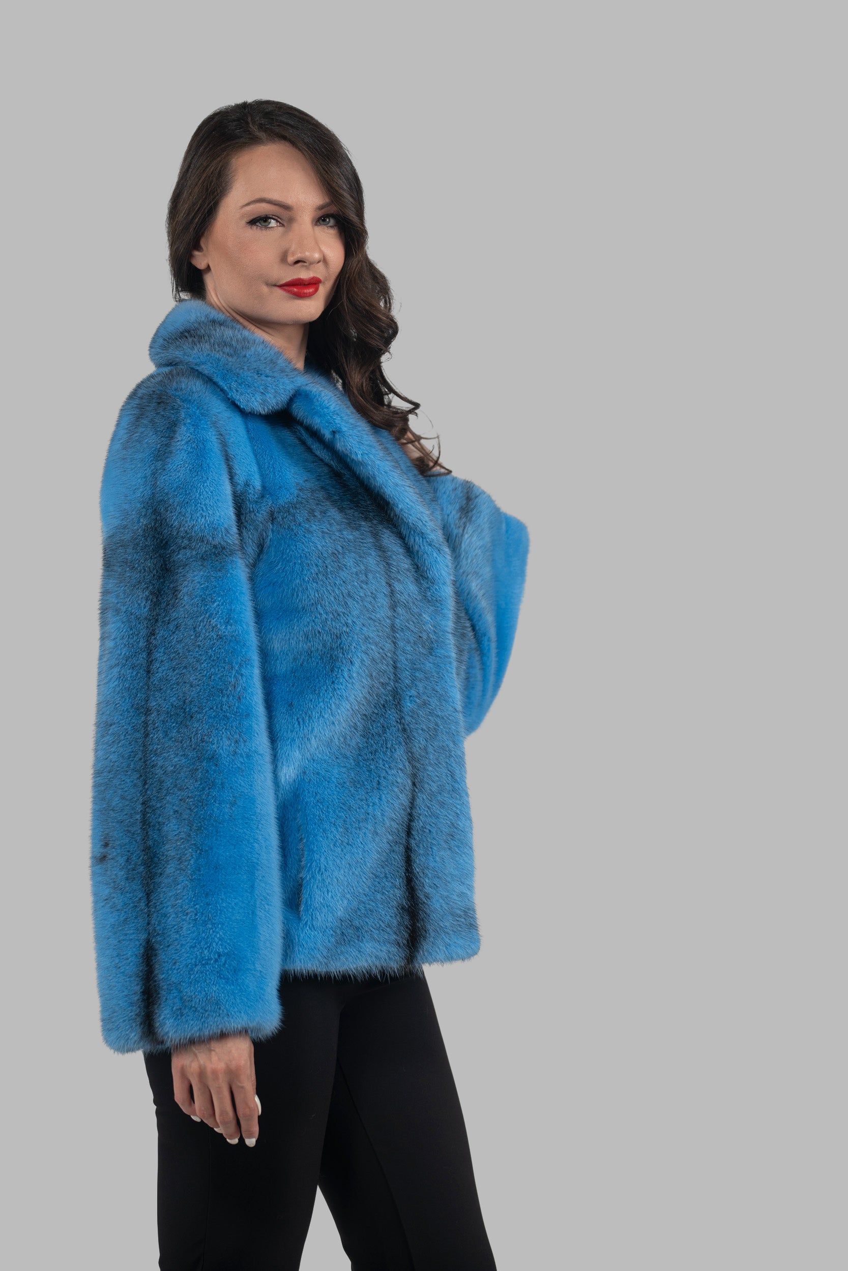 Blue Sky Cross Mink Jacket with Notch Collar L/O13C528S20