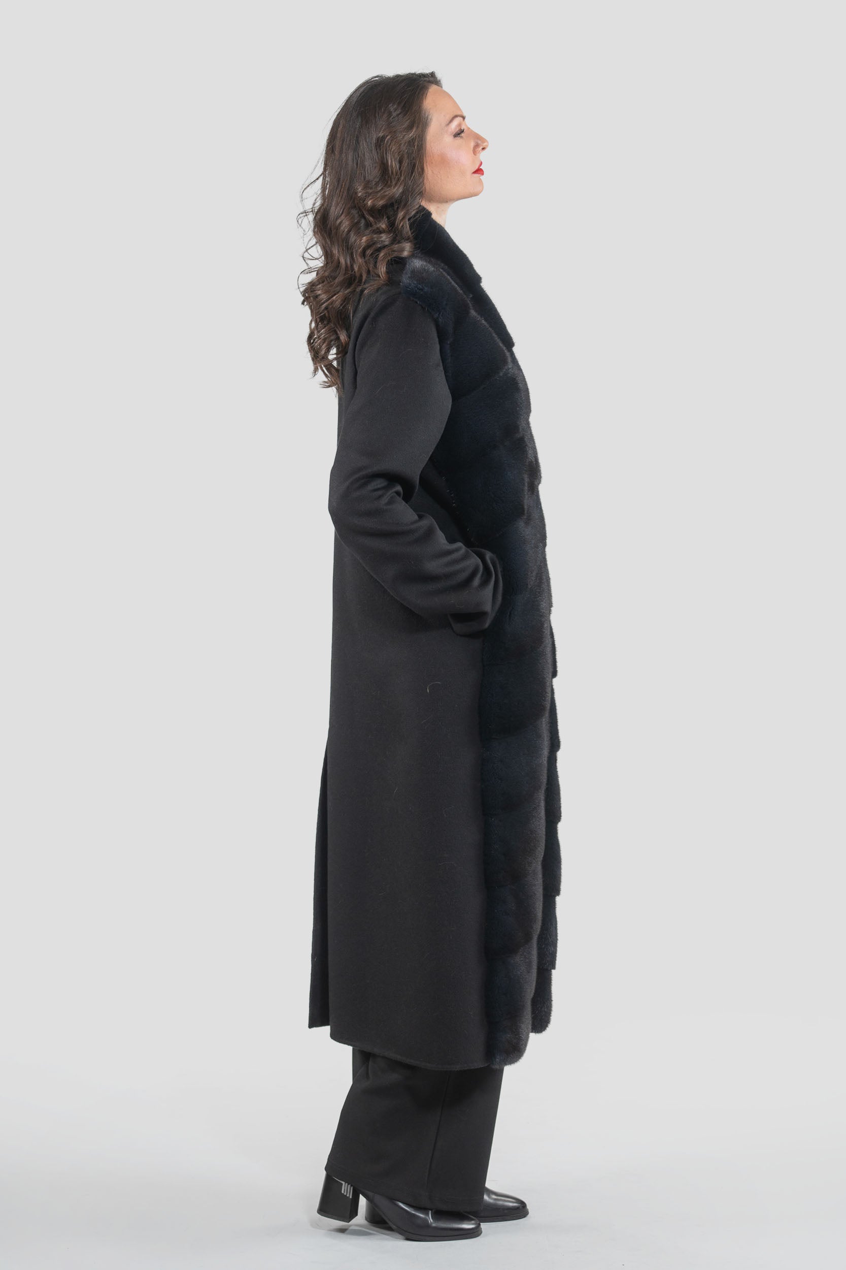 Black Cashmere Coat with Mink Trim 17c8003