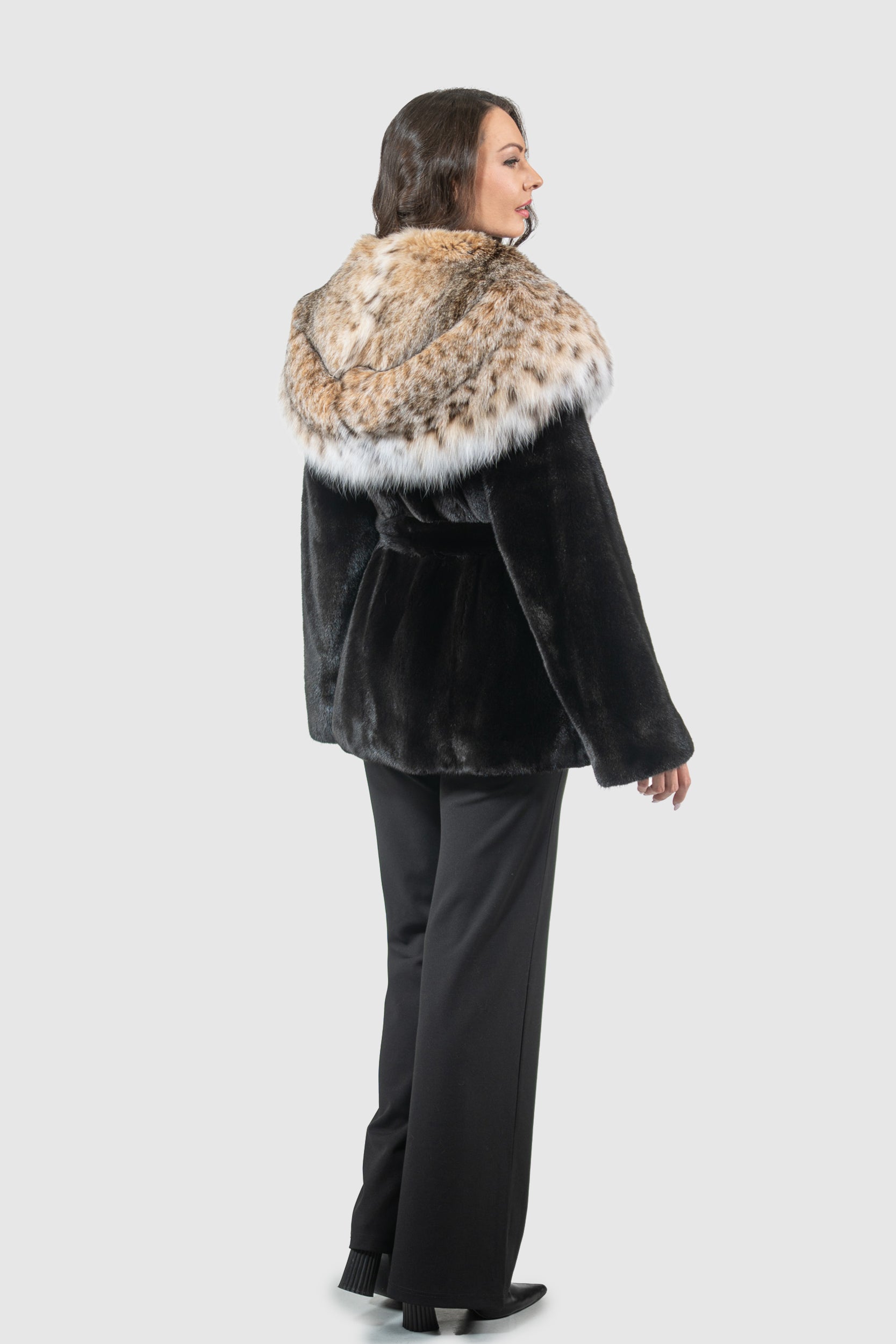 Blackglama Mink Half Coat with Bobcat Hood L/O13C978