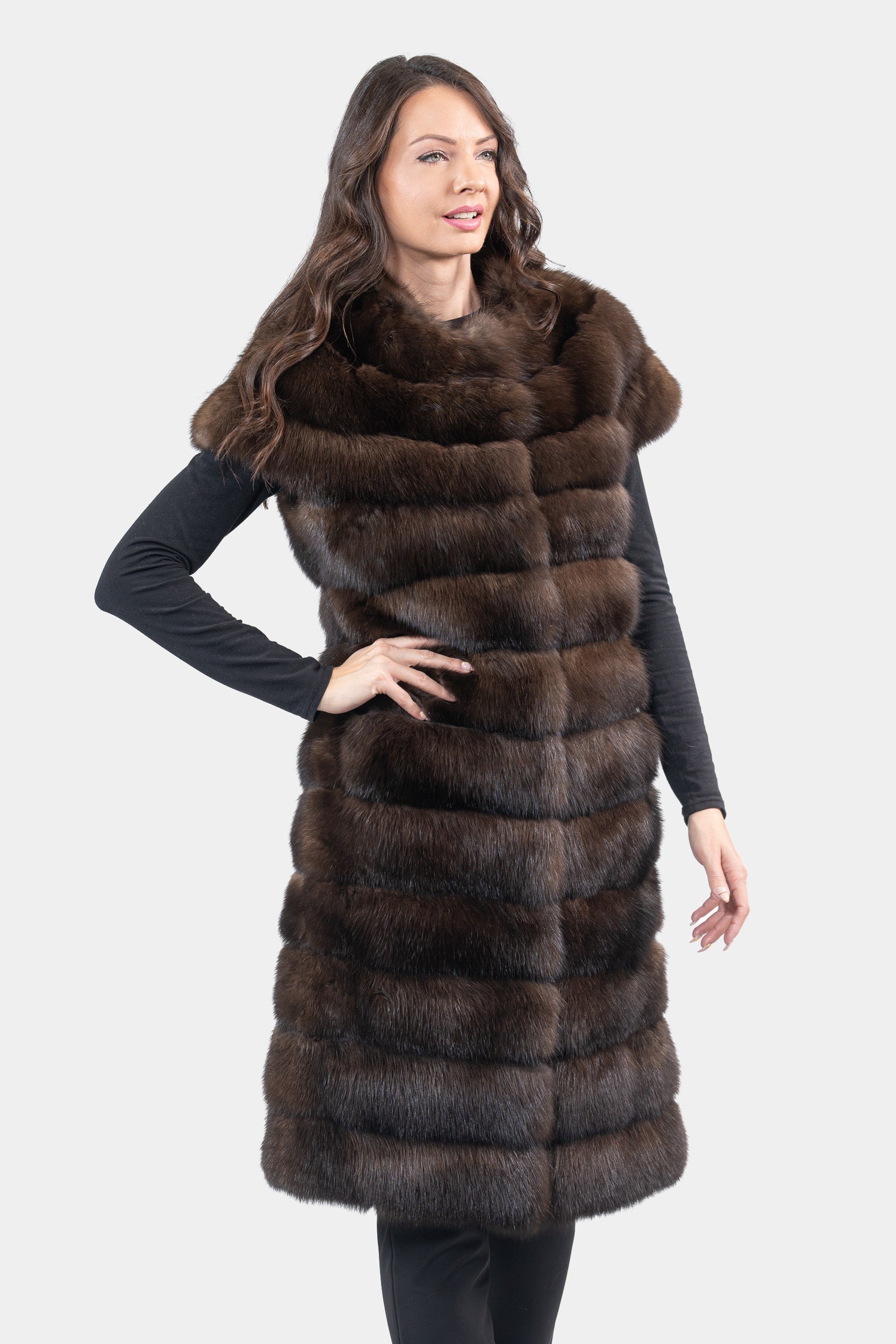 Collarless Dark Russian Sable Vest P/K13C525