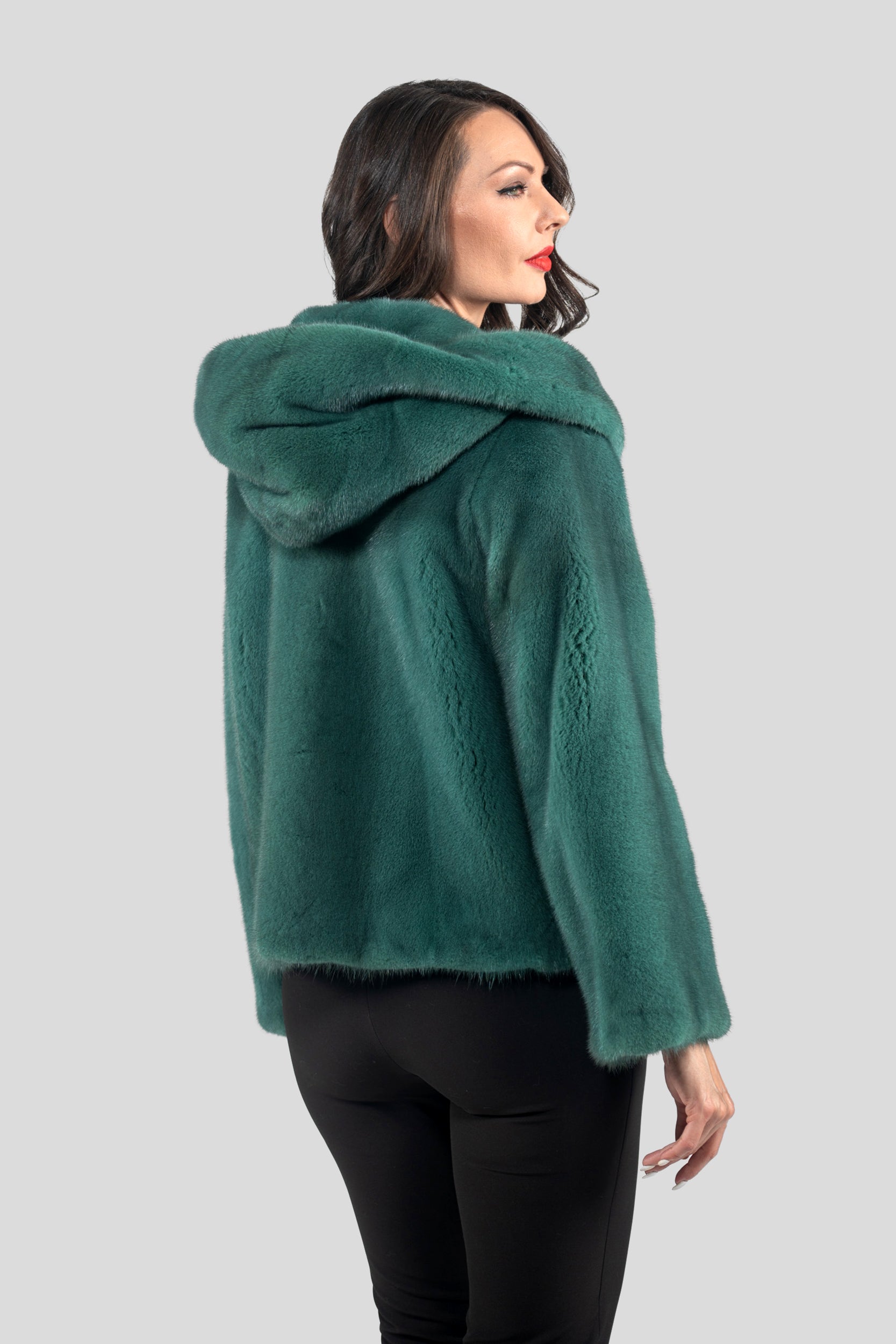 Green Mink Jacket with Attached Hood L/O13C543H