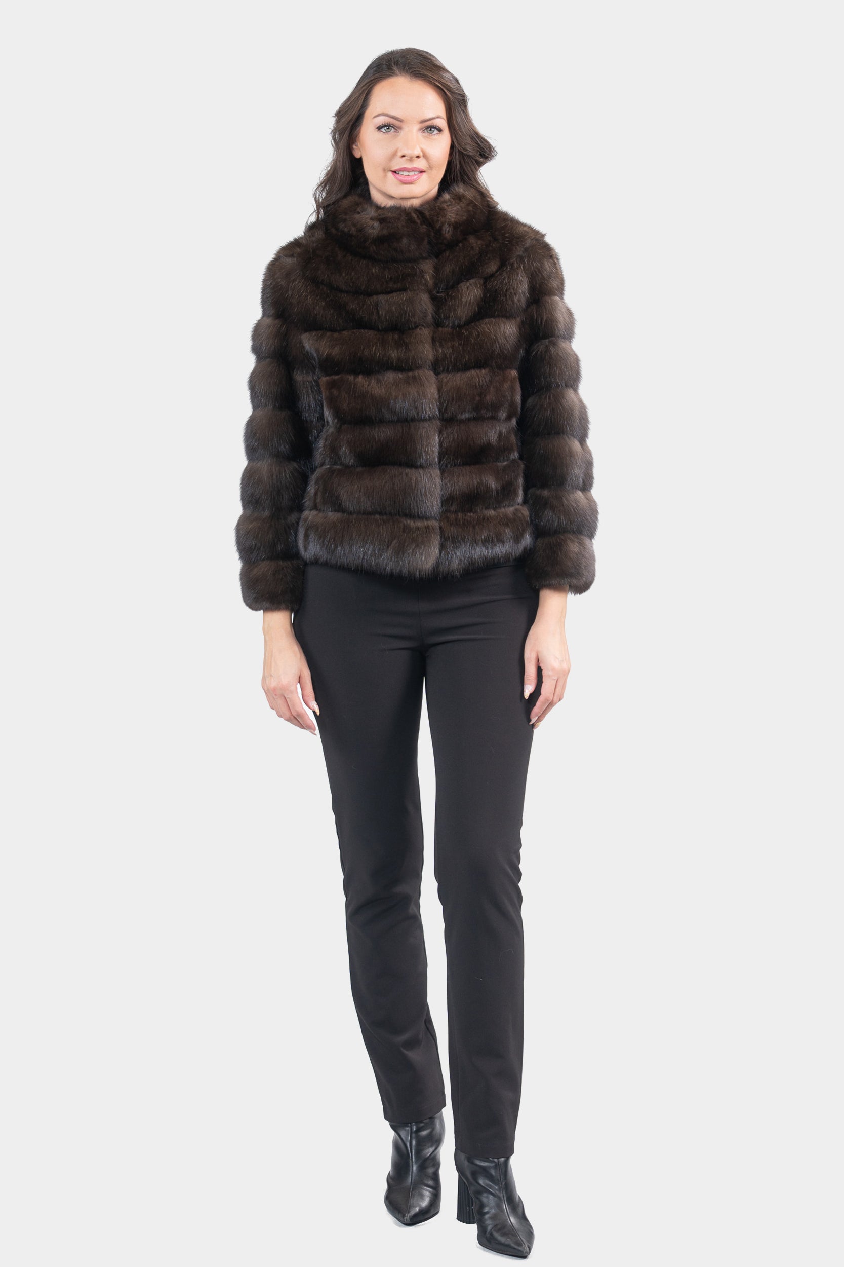 Dark Russian Sable Jacket with Stand Collar P/K13C528